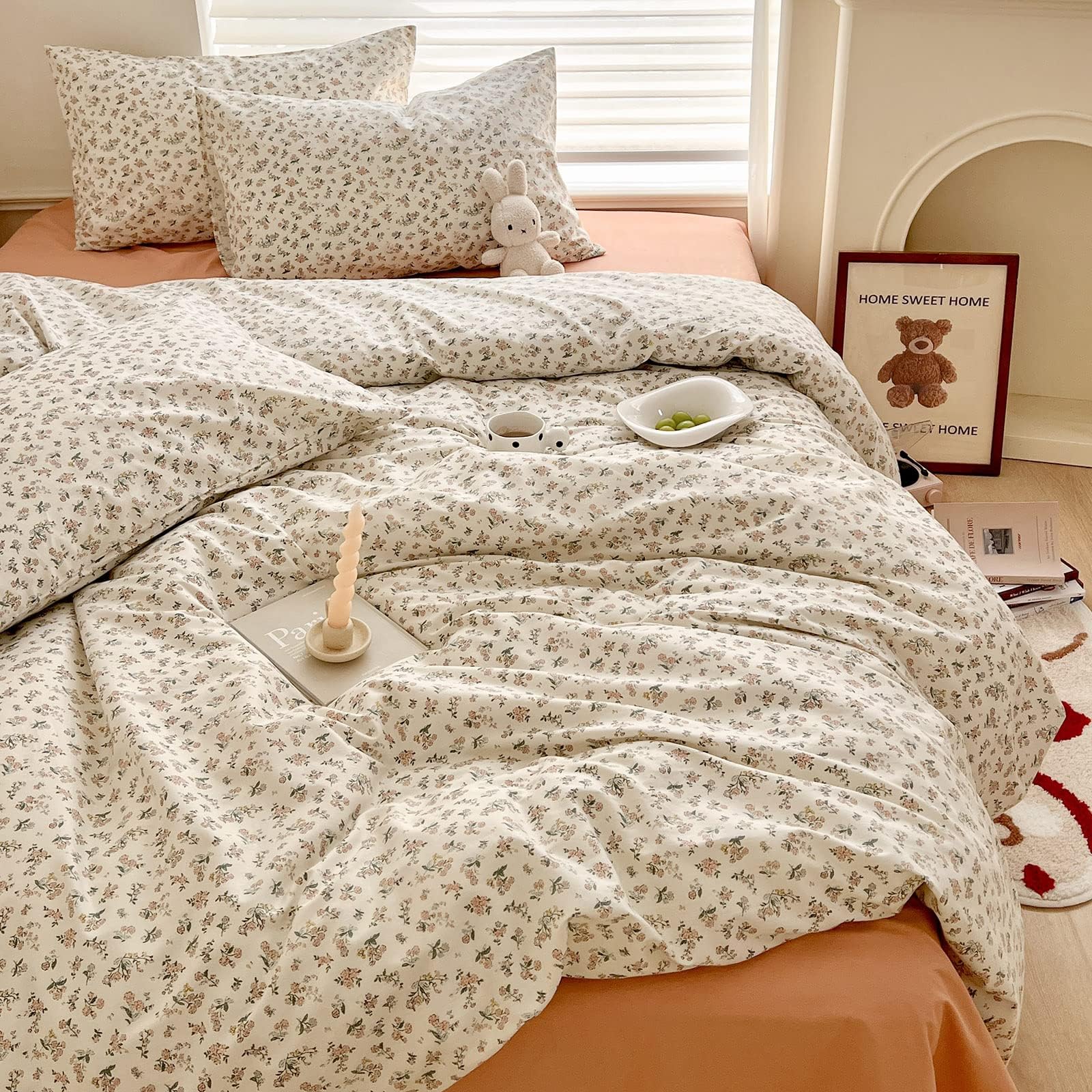 Aesthetic Floral Duvet Cover Twin Soft Cotton Boho Floral Comforter Cover White Chic Botanical French Style Duvet Cover Cute Gar