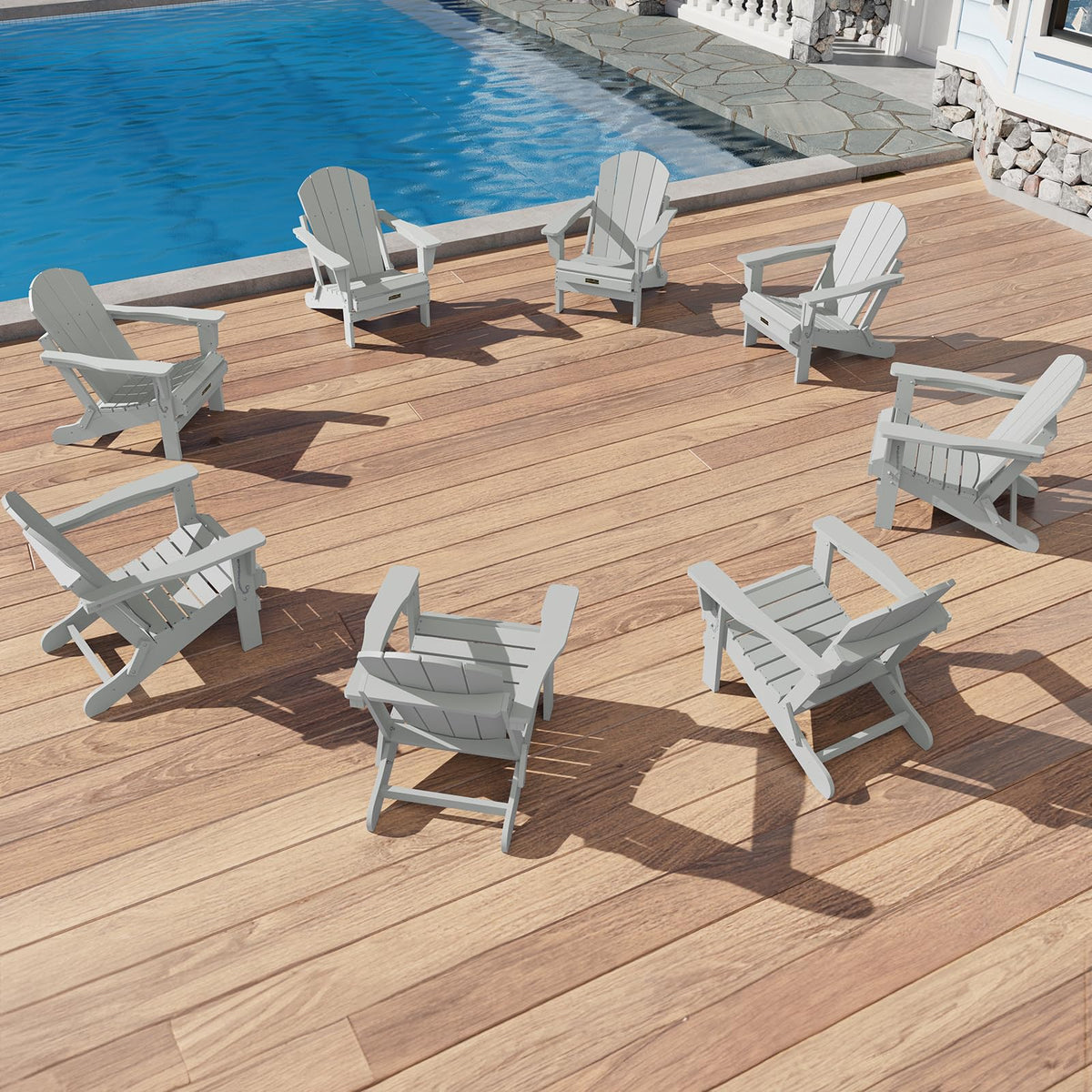 Serwall Folding Adirondack Chair Set Of 8 For Patio Garden Outdoors Fire Pit- Spanish Gray