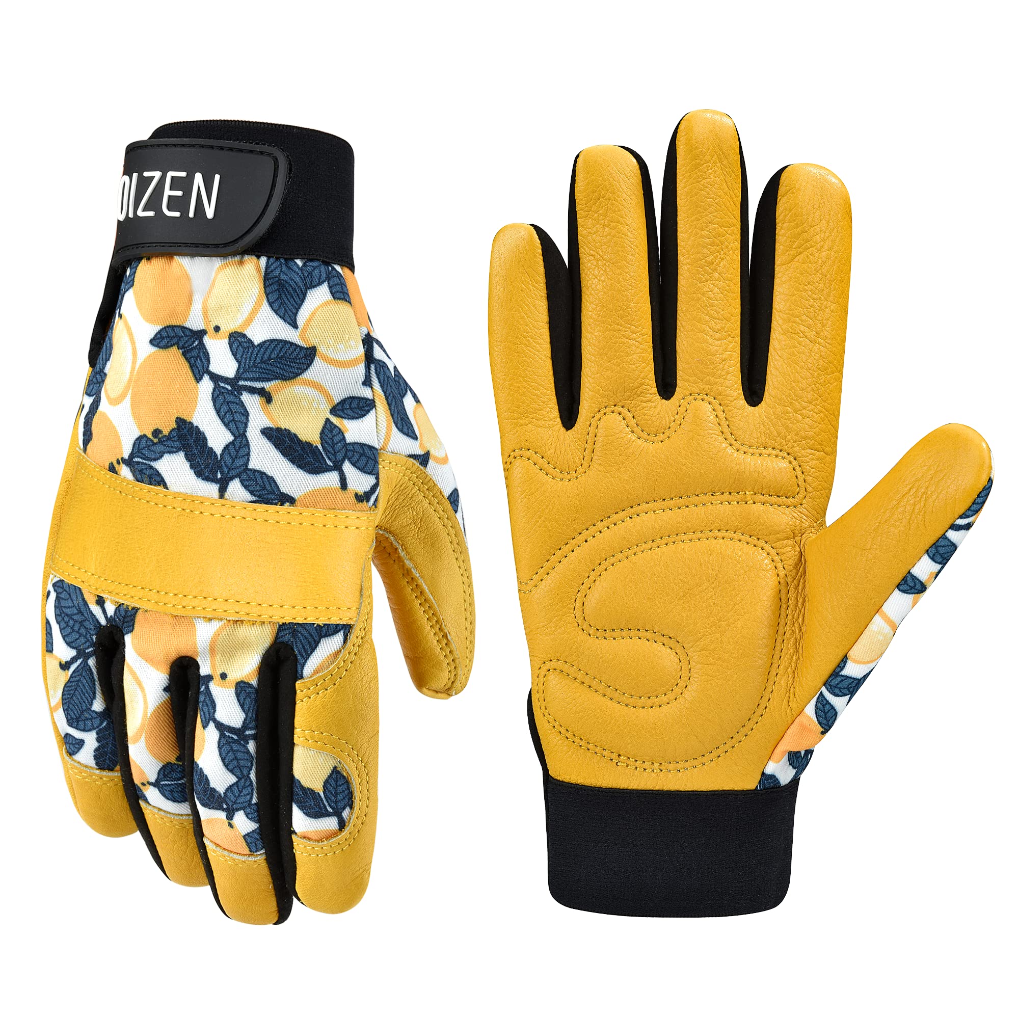 Oizen Leather Tough Cowhide Work Gardening Gloves For Women Thorn Proof ,Working Gloves For Weeding, Digging, Planting