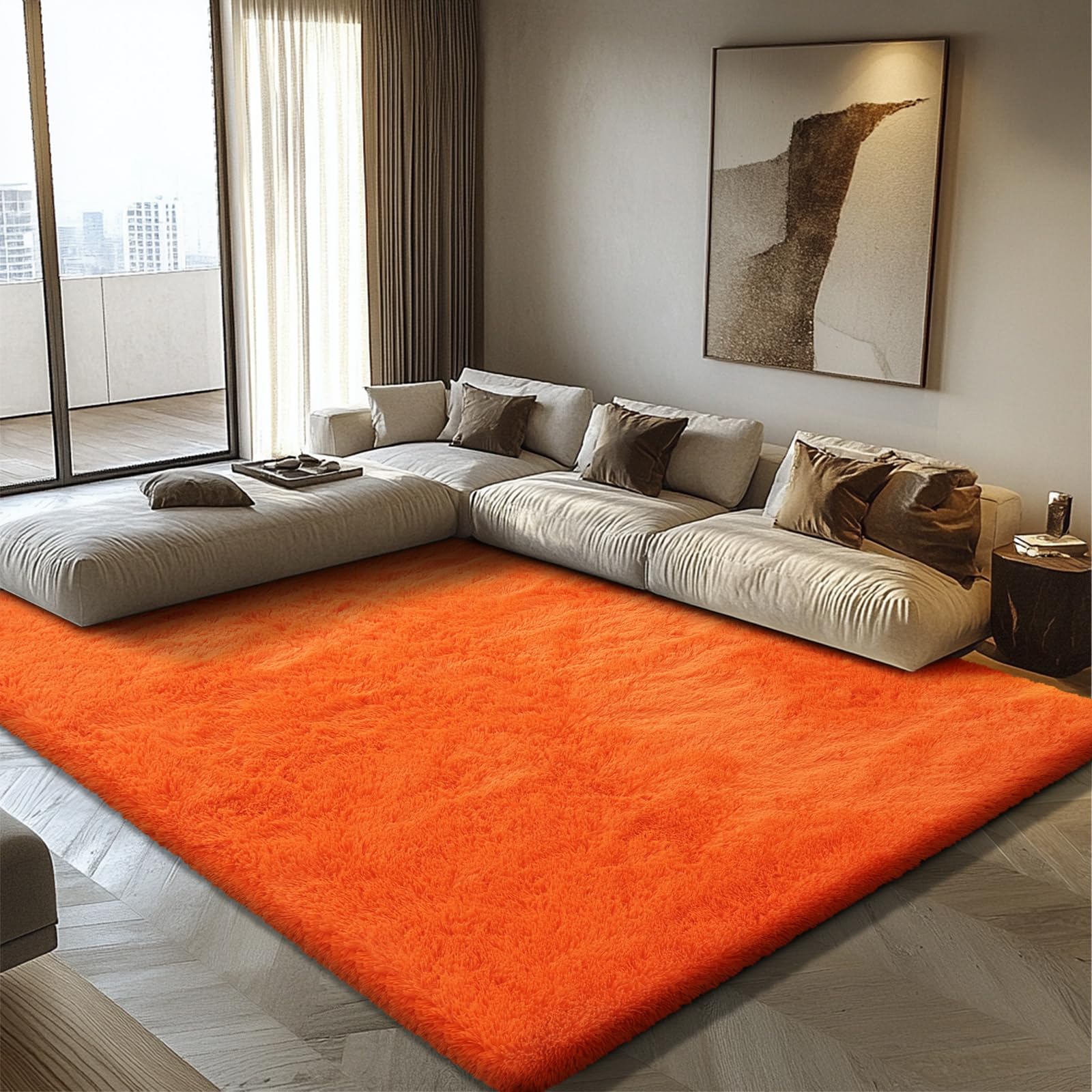 9x12 Fluffy Area Rugs for Living Room,Orange Large Fuzzy Shag Area Rug for Bedroom,Soft Non-Shedding Indoor Plush Carpet for Kid