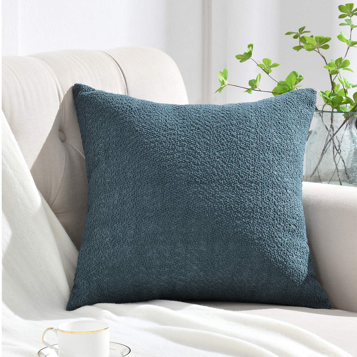 Rythome Pack Of 1 Cozy Boucle-Like Textured Throw Pillow Cover For Couch And Bed - 24'X24', Smoky Blue