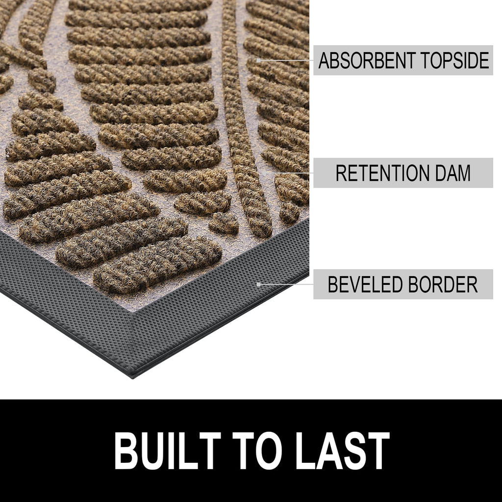 Colorxy Waterproof Doormat, Sturdy Natural Rubber Front Indoor/Outdoor Mat, Non-Slip Low Profile, Stain And Fade Resistant, Easy Clean Patio Entrance Mat, 30''X17'', Brown