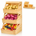 YIMITEE Wood Potato Onion Storage Bin, Stackable Pantry Organizer, Open Front Kitchen Produce Storage with Antislip Mat, 3 Tier