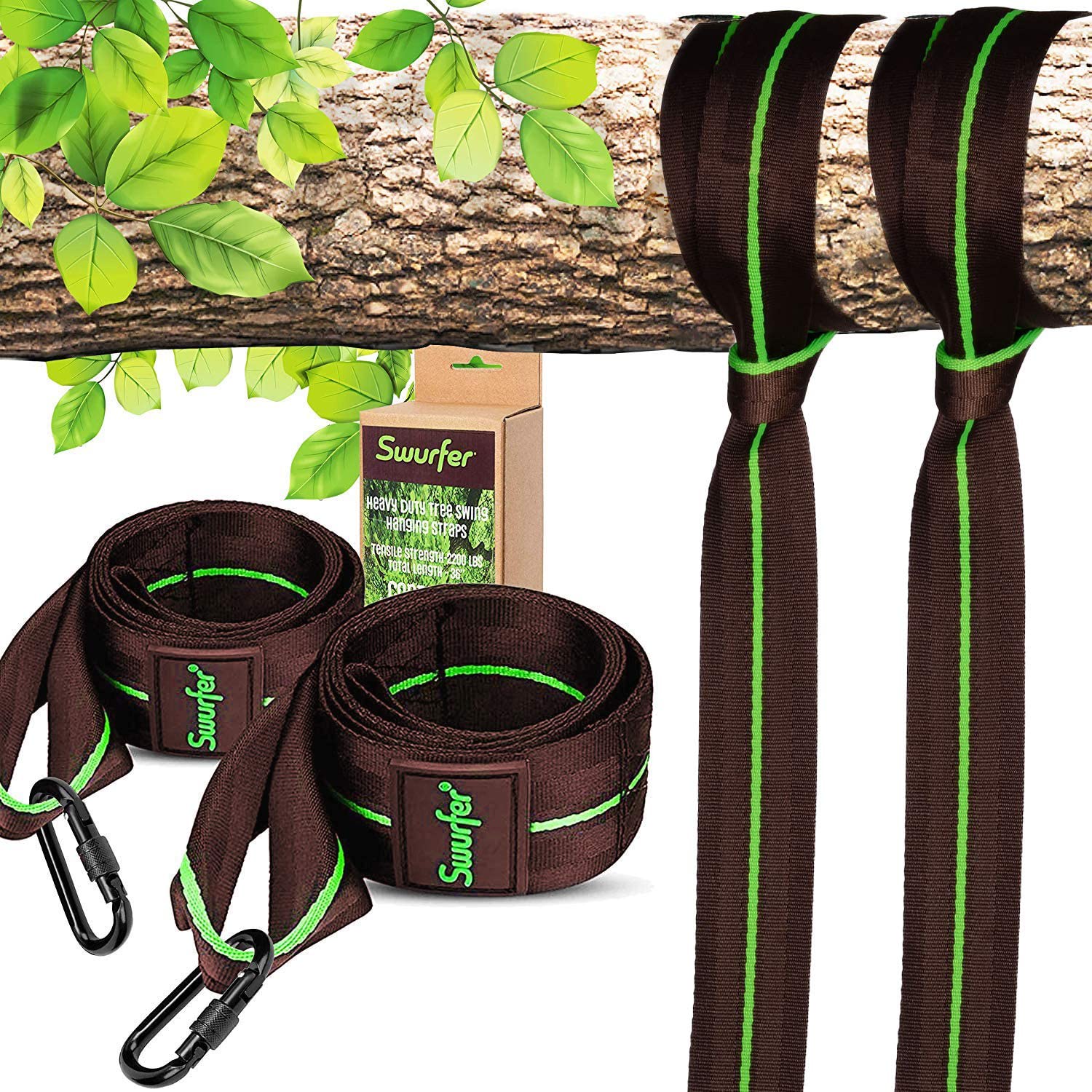 Swurfer Tree Swing Straps Hanging Kit- Durable Weatherproof Tree Attachment Straps - Hang Any Swing Or Hammock (3 Feet - 2 Strap