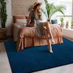 Softlife Navy Blue Area Rugs, 4X6 Washable Bedroom Rug Living Room Rug, Soft Fluffy Fuzzy Carpet Bedside Rug Indoor Non-Slip Rug