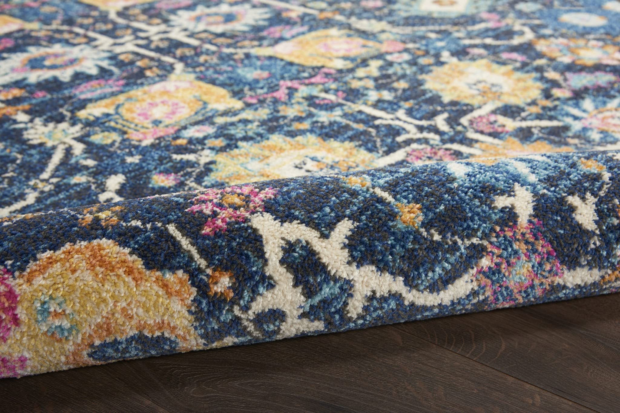 HomeRoots 100% Polypropylene 2â?? x 10â?? Navy Blue Floral Buds Runner Rug