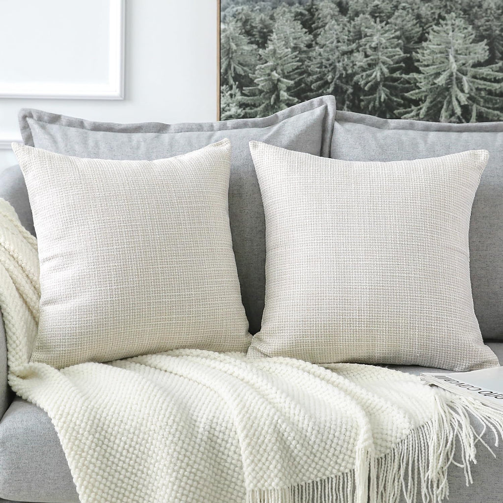 Otostar Linen Throw Pillow Covers Set Of 2 Decorative Square Pillowcases Cushion Covers 14X14 Inch For Home Decor Sofa Bedroom Car 35 X 35 Cm Beige