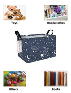 Queenlala Rectangular Laundry Hamper/Foldable Nursery Laundry Basket For Organizing/Storage Bin Baskets/Children Toy Office Bedroom/Toy Bin Closet Shelf Baskets(Rec-Blue-Starry Sky)