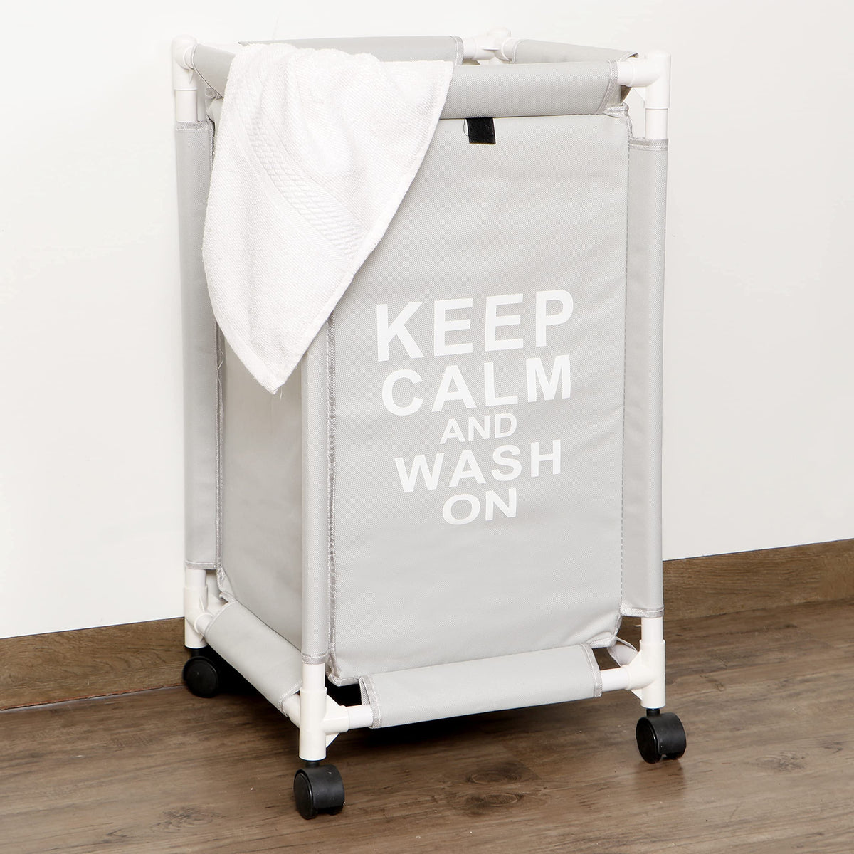 HOKIPO Oxford Fabric Laundry Basket With Wheels | Laundry Hamper with Lid Cover | Rolling Laundry Clothes Basket Trolley, 68x35x