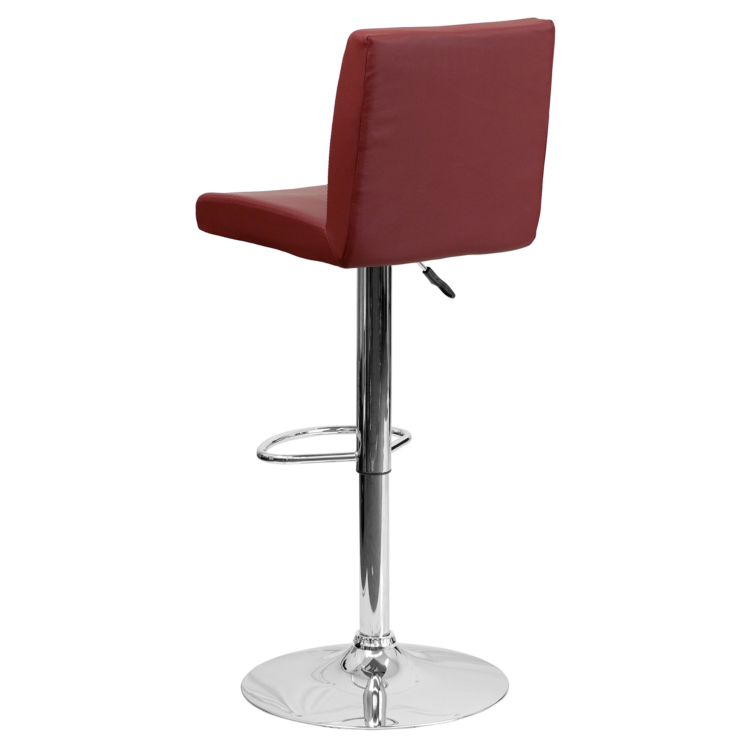 Flash Furniture Contemporary Vinyl Adjustable Height Barstool With Panel Back And Chrome Base, 1 Pack, Burgundy
