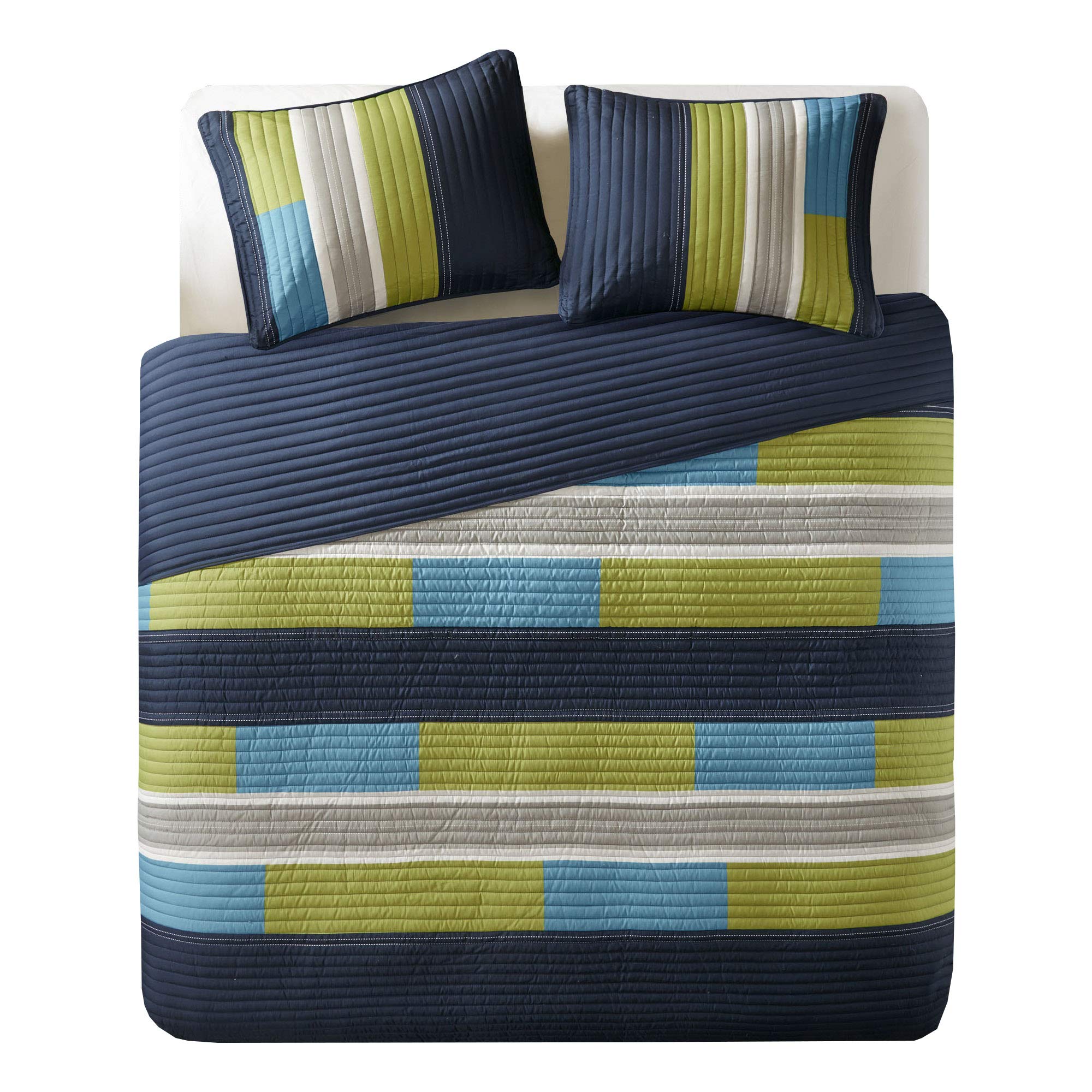 Comfort Spaces CS14-0861 2 Piece Quilt Coverlet Bedspread All Season Lightweight Hypoallergenic Pipeline Colorblock Kids Bedding