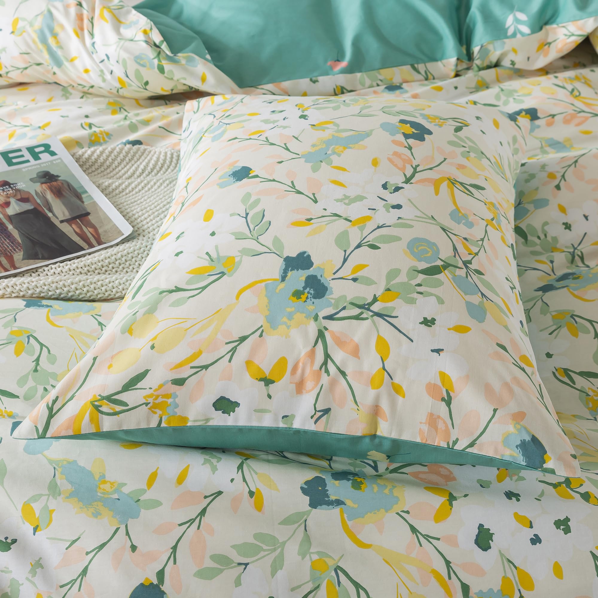 Honeilife Duvet Dover King Size - 100% Cotton Comforter Cover Floral Duvet Cover Sets, Botanical Duvet Cover With Zipper Closure
