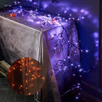 Birchlitland Halloween Lighted Garland 6FT 120L Orange and Purple Bi-Color LED Lights 8 Functions, Black Glittered Garland Light