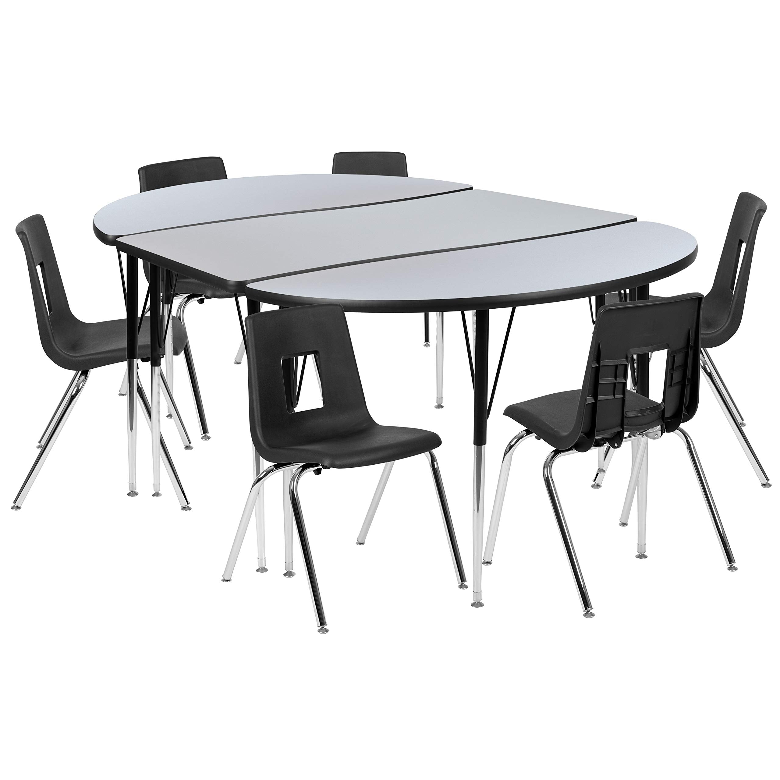 Flash Furniture 76' Oval Wave Collaborative Laminate Activity Table Set With 18' Student Stack Chairs, Grey/Black