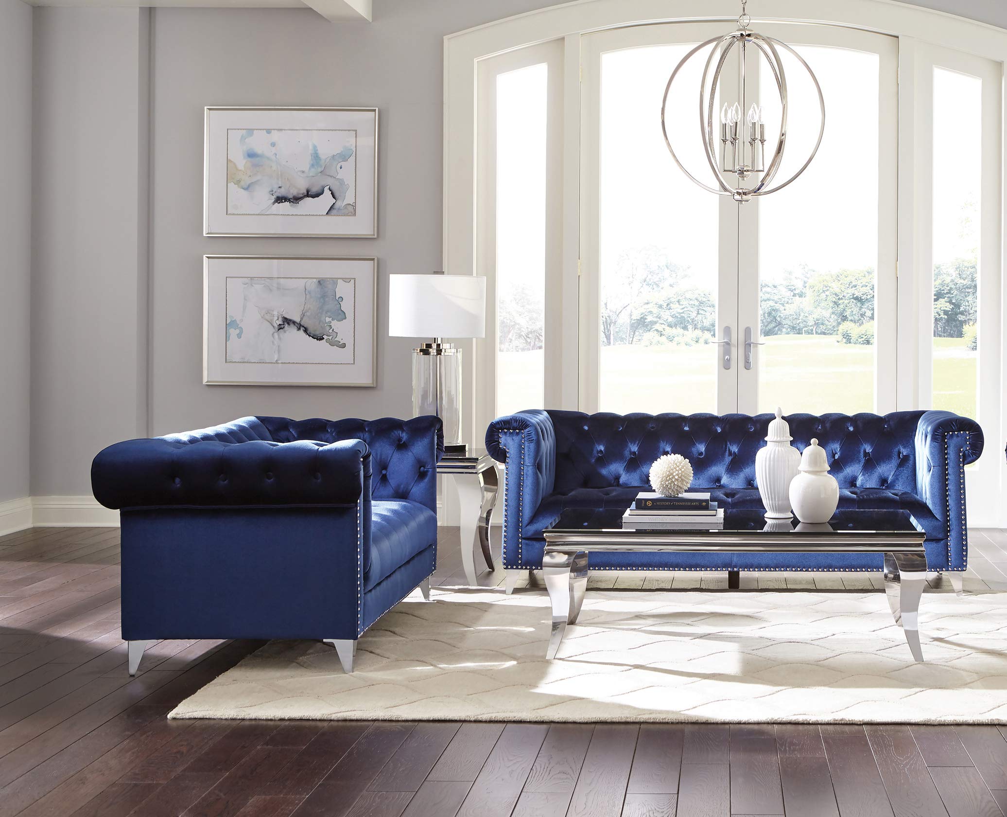 Coaster Home Furnishings Bleker 2-Piece Tuxedo Arm Blue Living Room Set (509481-S2)