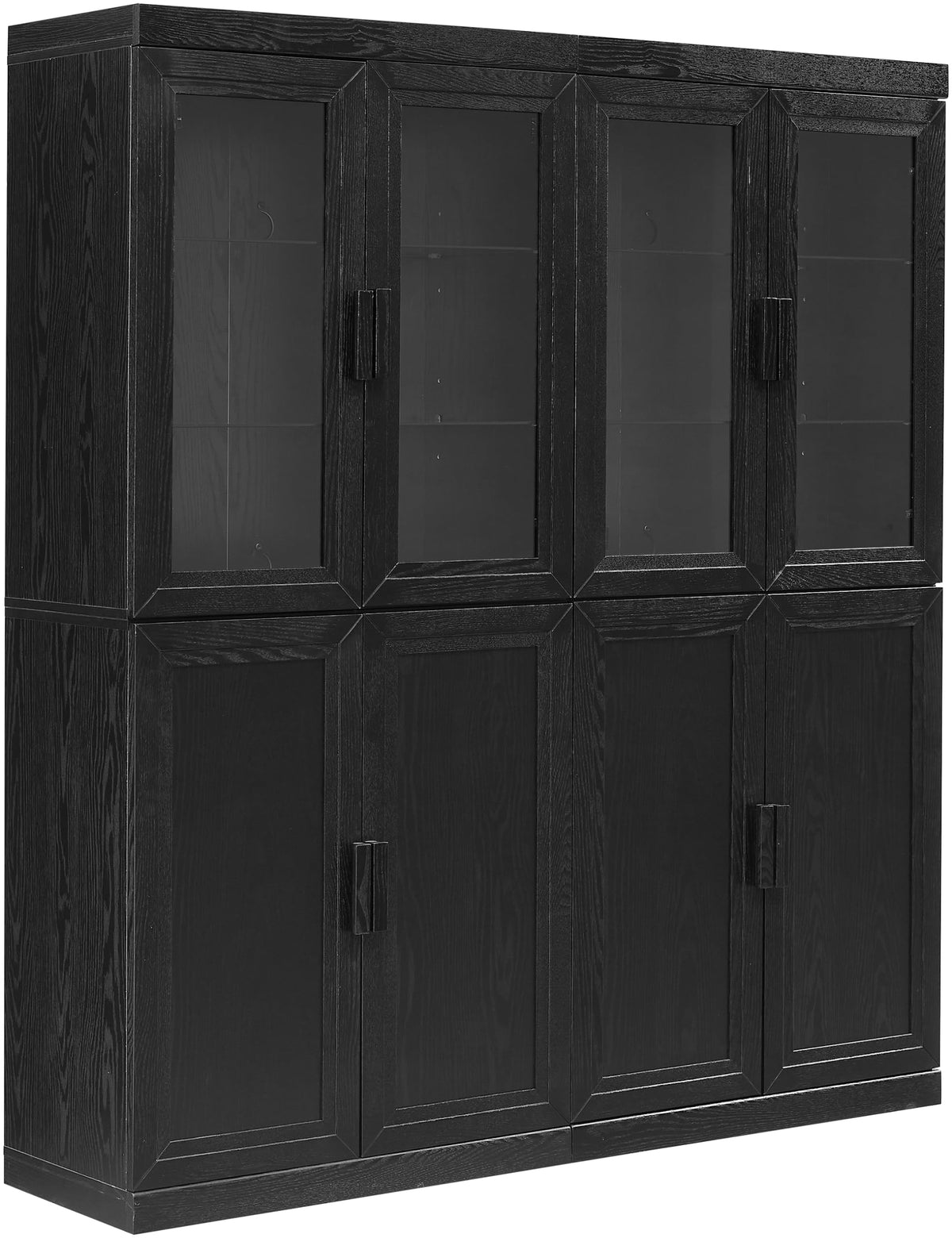 Crosley Furniture Essen 2-Piece Glass Door China Hutch Kitchen Pantry Storage Cabinet Set, Dining Room, Black