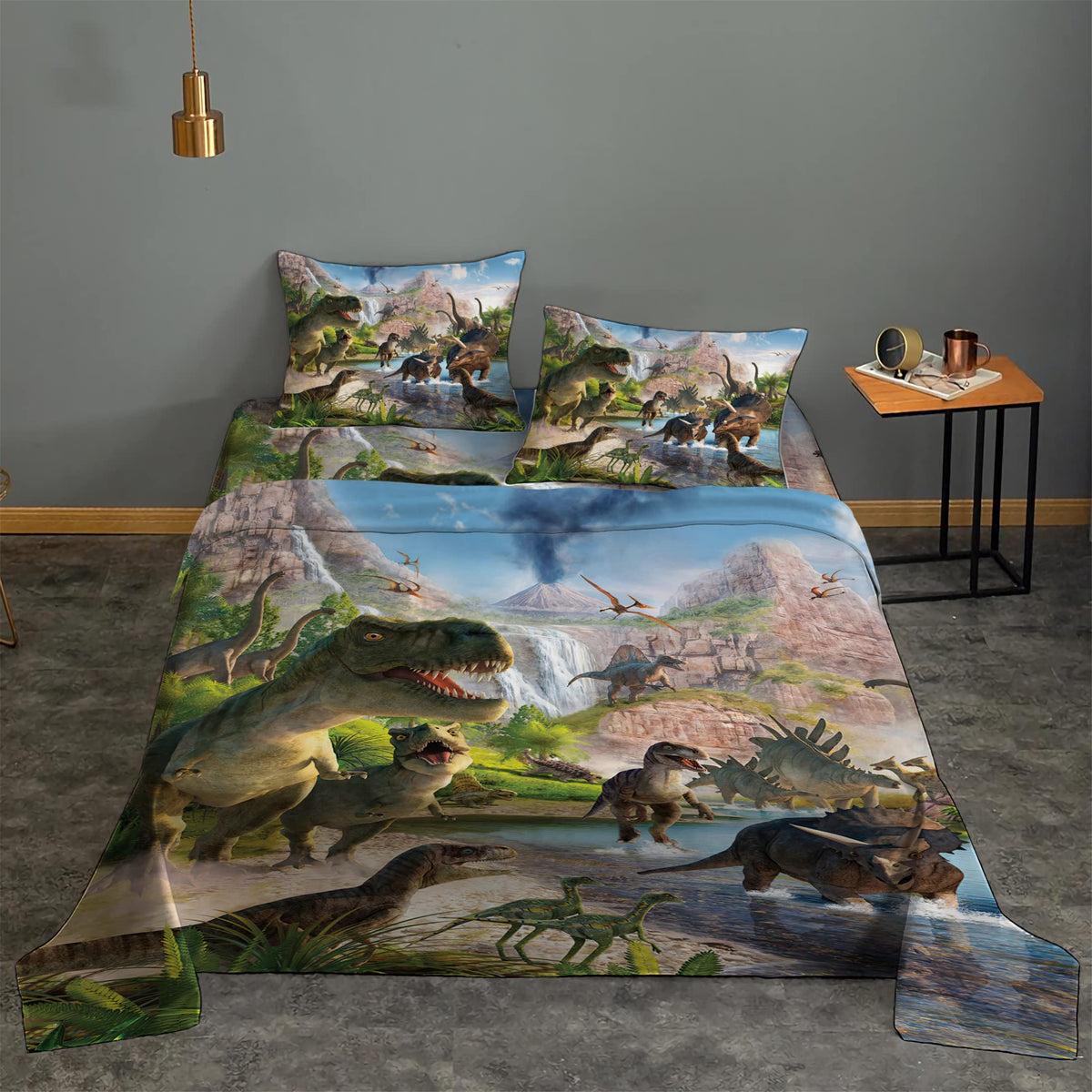 Niuone 4 Pieces Dinosaurs Bed Sheets Set Twin For Boys 3D Realistic Dinosaur Green Bed Sheets Set Ancient Dinosaur Theme Kids Be