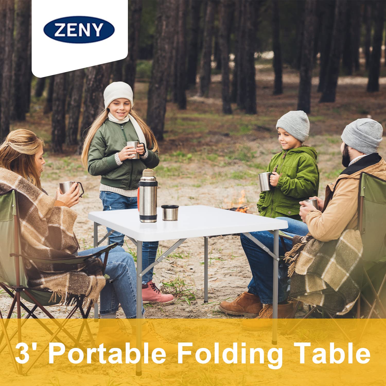 Zeny 3 Foot Portable Folding Table Camping Picnic Table Indoor Outdoor Dining Party Picnic Plastic Table
