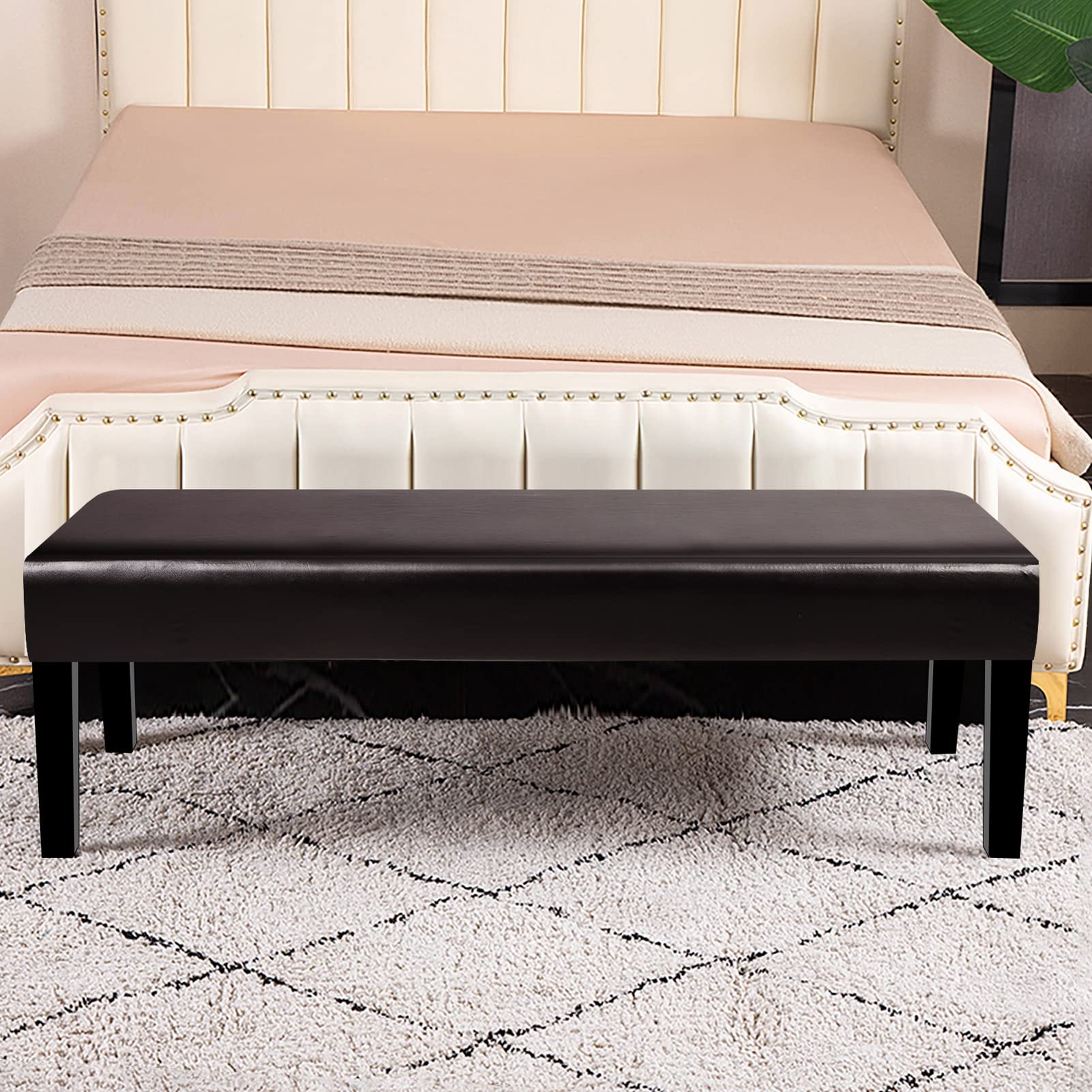 Searchi Waterproof Pu Dining Bench Cover, Stretch Washable Upholstered Bench Slipcover, Pu Bench Seat Protector, Rectangle Bench