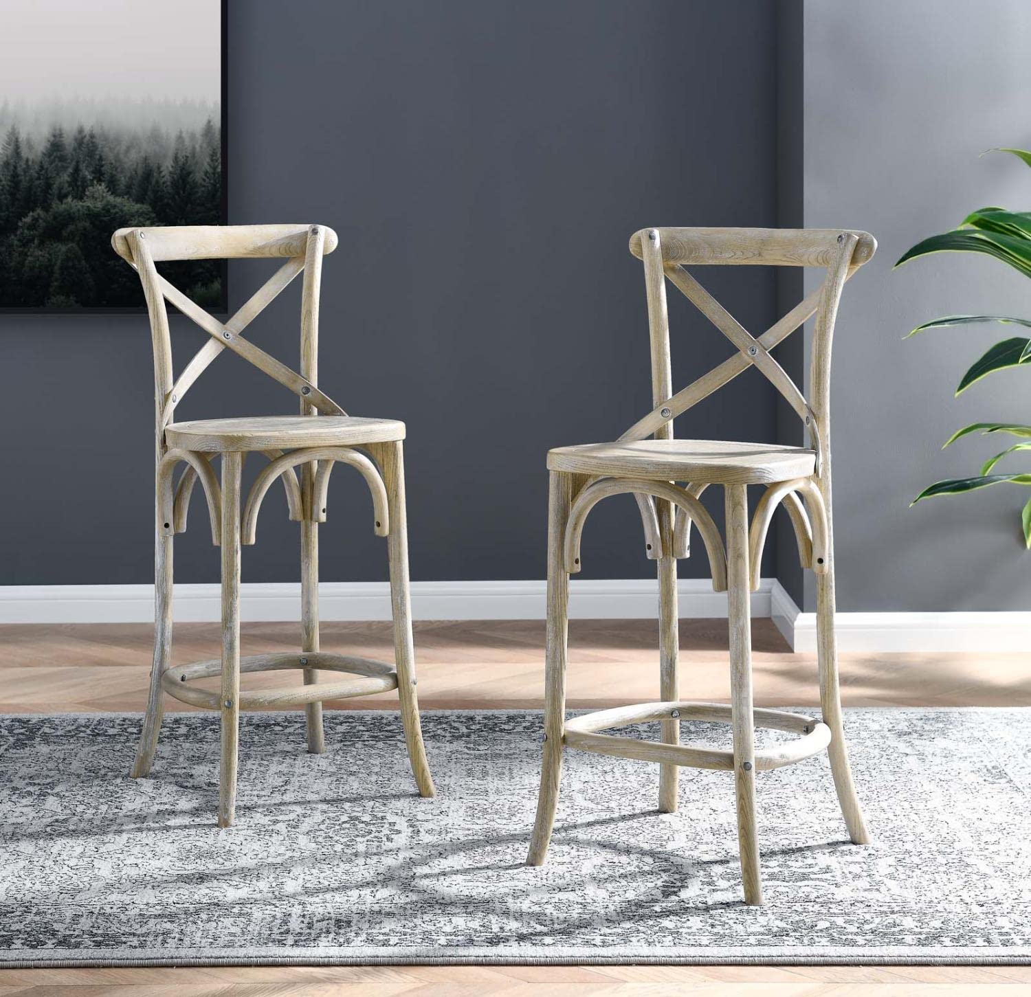 Modway Gear X-Back Wood Counter Bar Stool In Gray