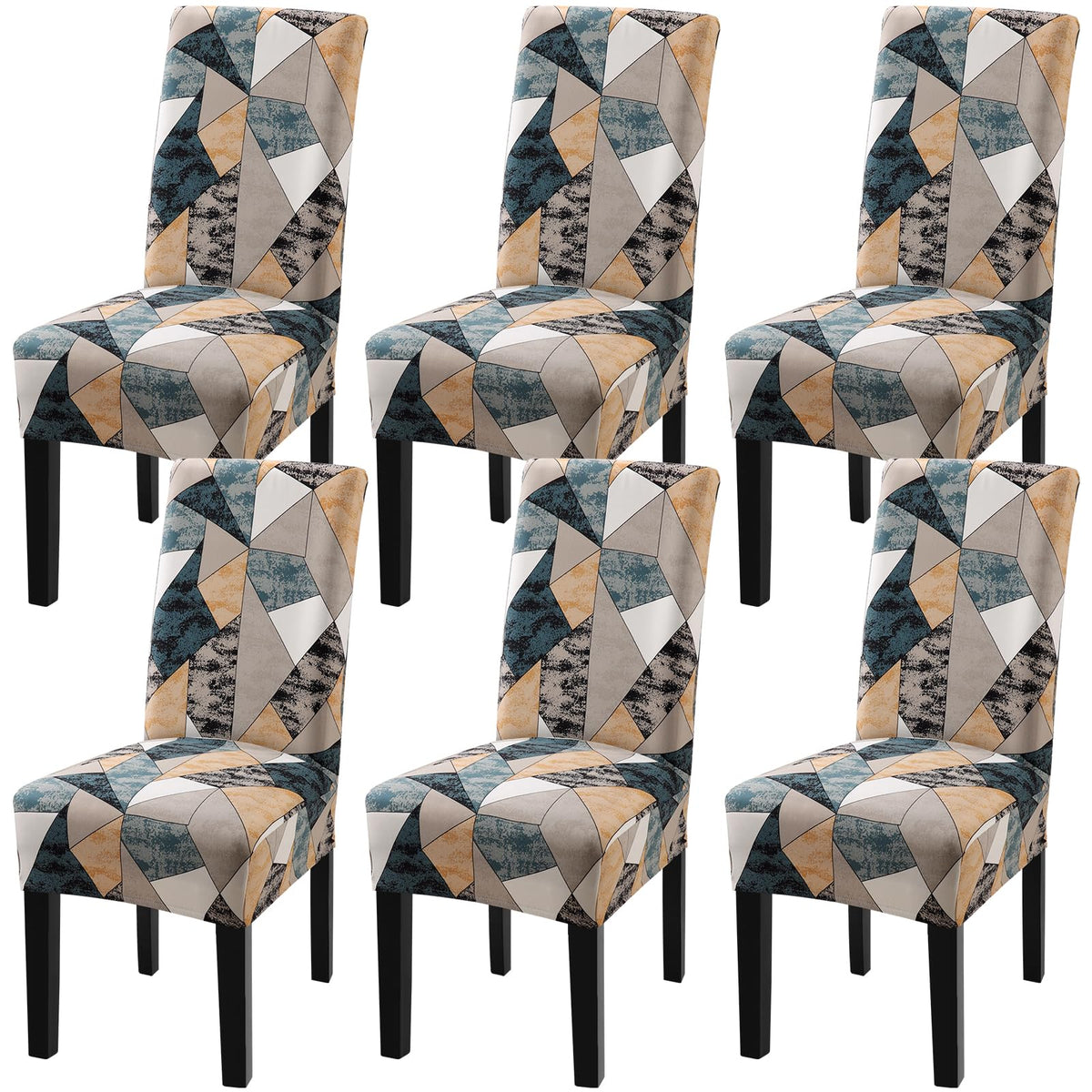 Fuloon Chair Covers For Dining Room 6 Pack, Solid Stretch Dining Chair Covers, Washable Kitchen Slip Covers, Parson Chair Covers Set Of 6 (Colorful Geometry Fragment, 6 Pack)