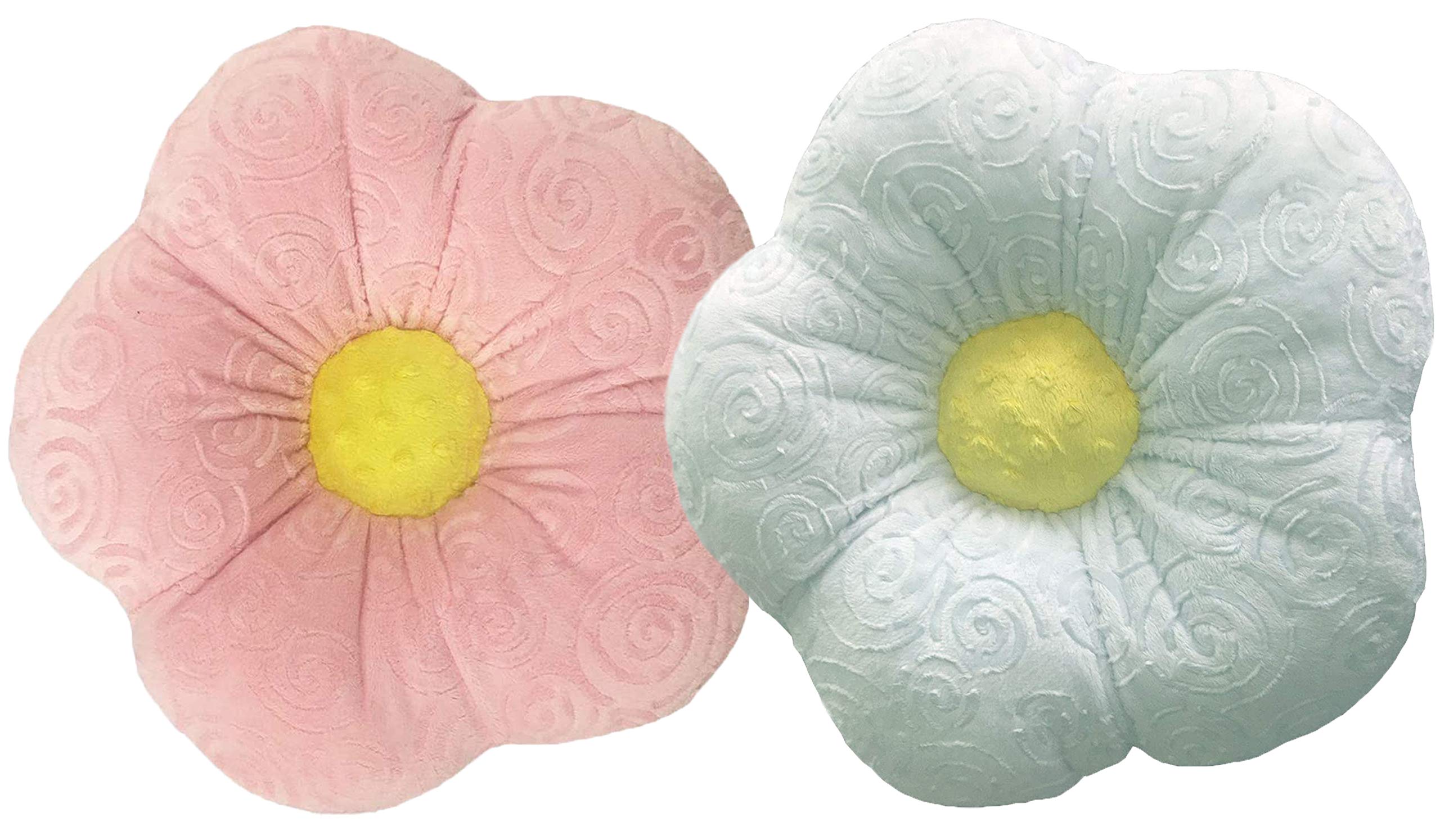 Snuggle Stuffs Pastel Pink & White Flower Throw Pillows - 13' - Set Of 2 - Minky Pillows For Girls Bedroom Decor