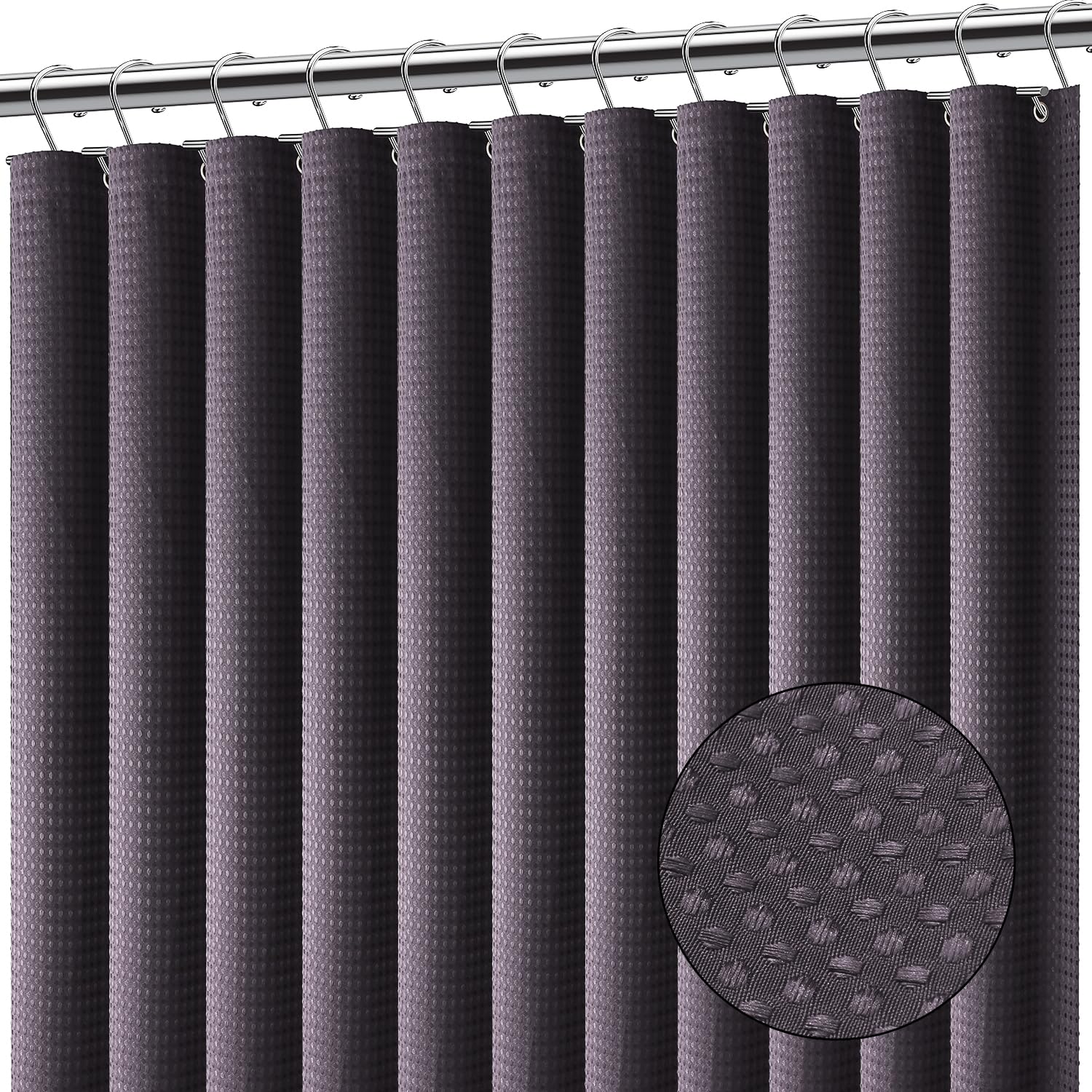 Clara Clark Purple Shower Curtain - Waterproof Shower Curtains For Bathroom, Waffle Shower Curtain Fabric, Heavy Duty Bathroom C