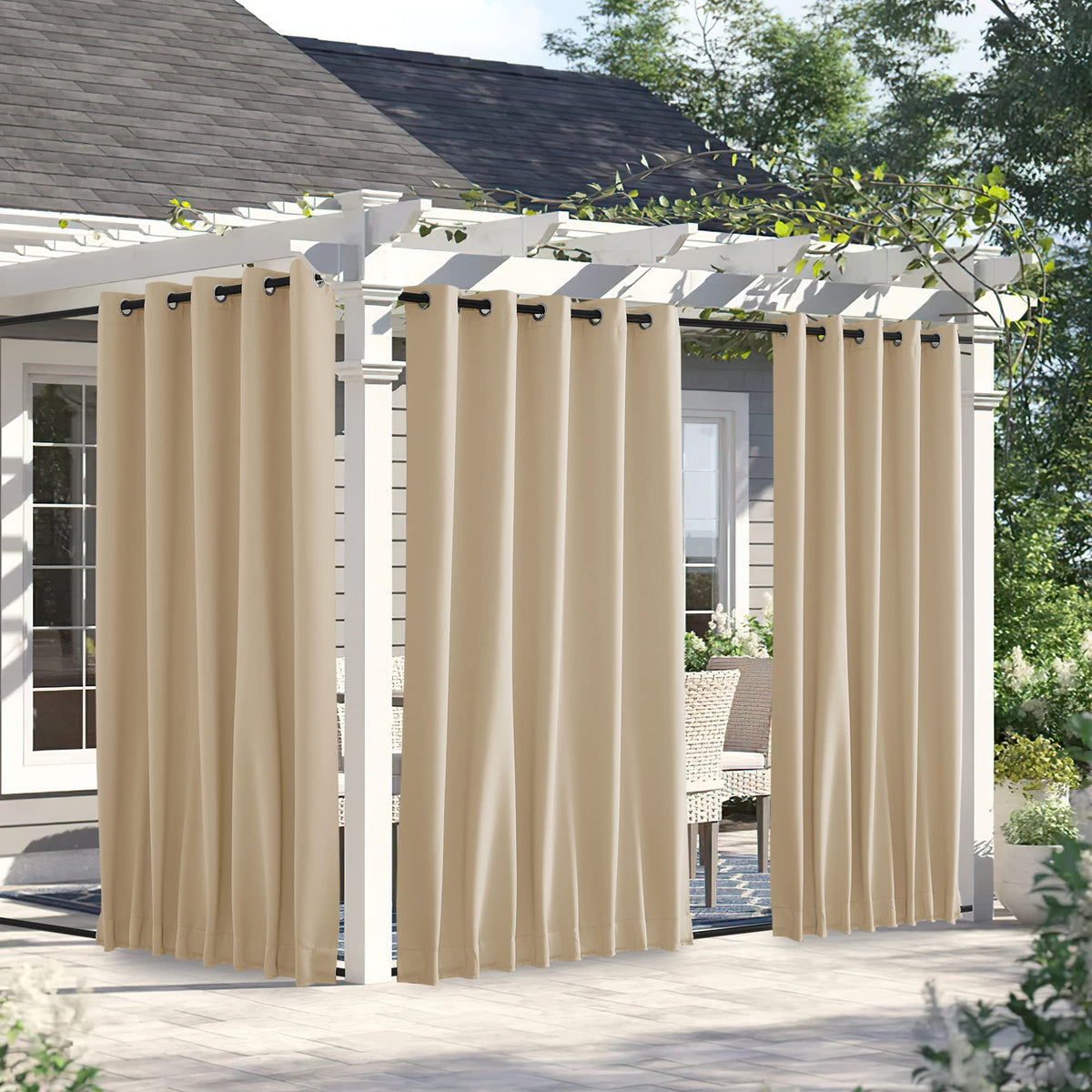 Nicetown 2 Panels Outdoor Curtains For Patio Waterproof & Windproof, Thermal Insulated Top & Bottom Grommet & Back Tab Light Blo