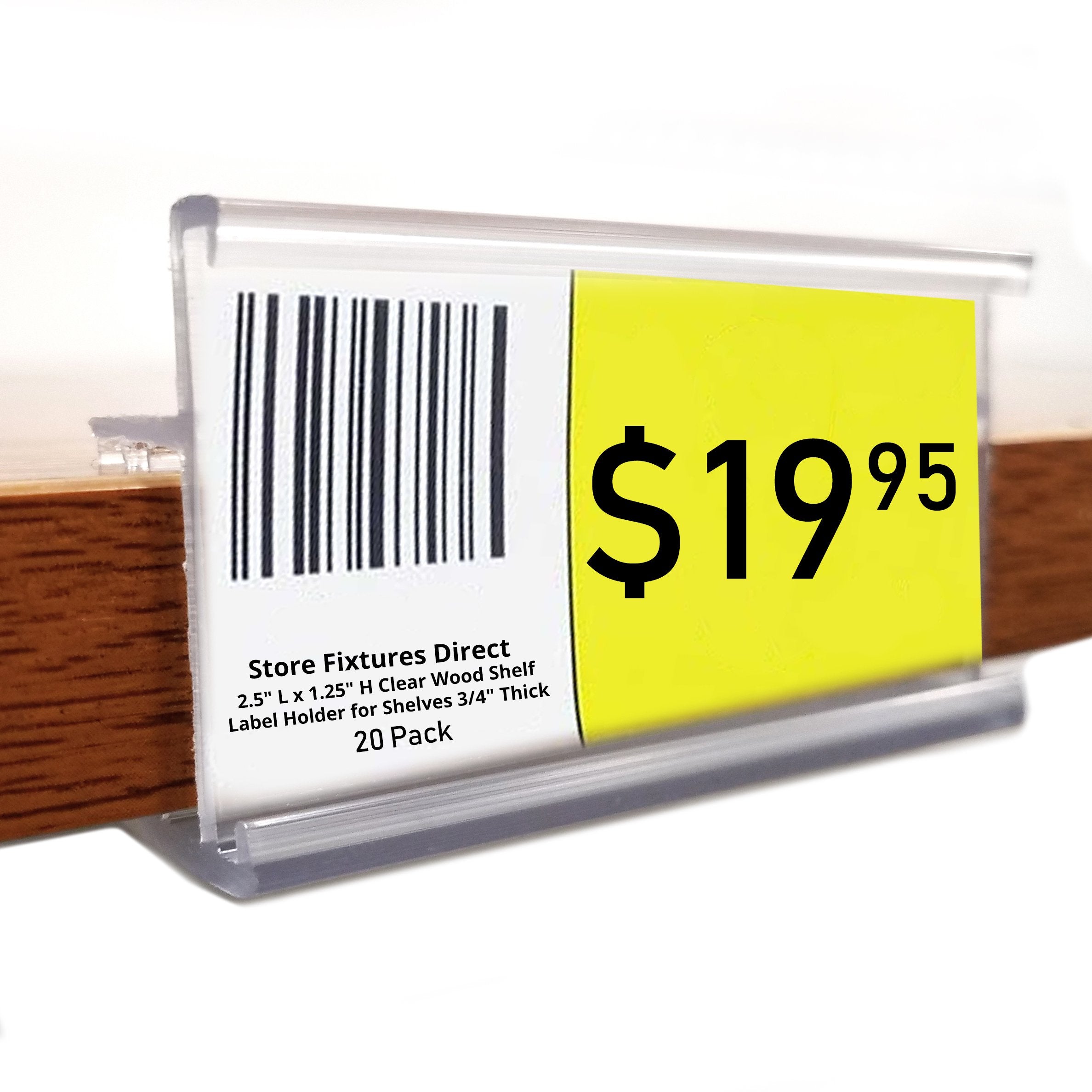2.5' L X 1.25' H Clear Wood Shelf Label Holder, Clips & Grips On To Shelves 3/4' Thick - 100 Pack