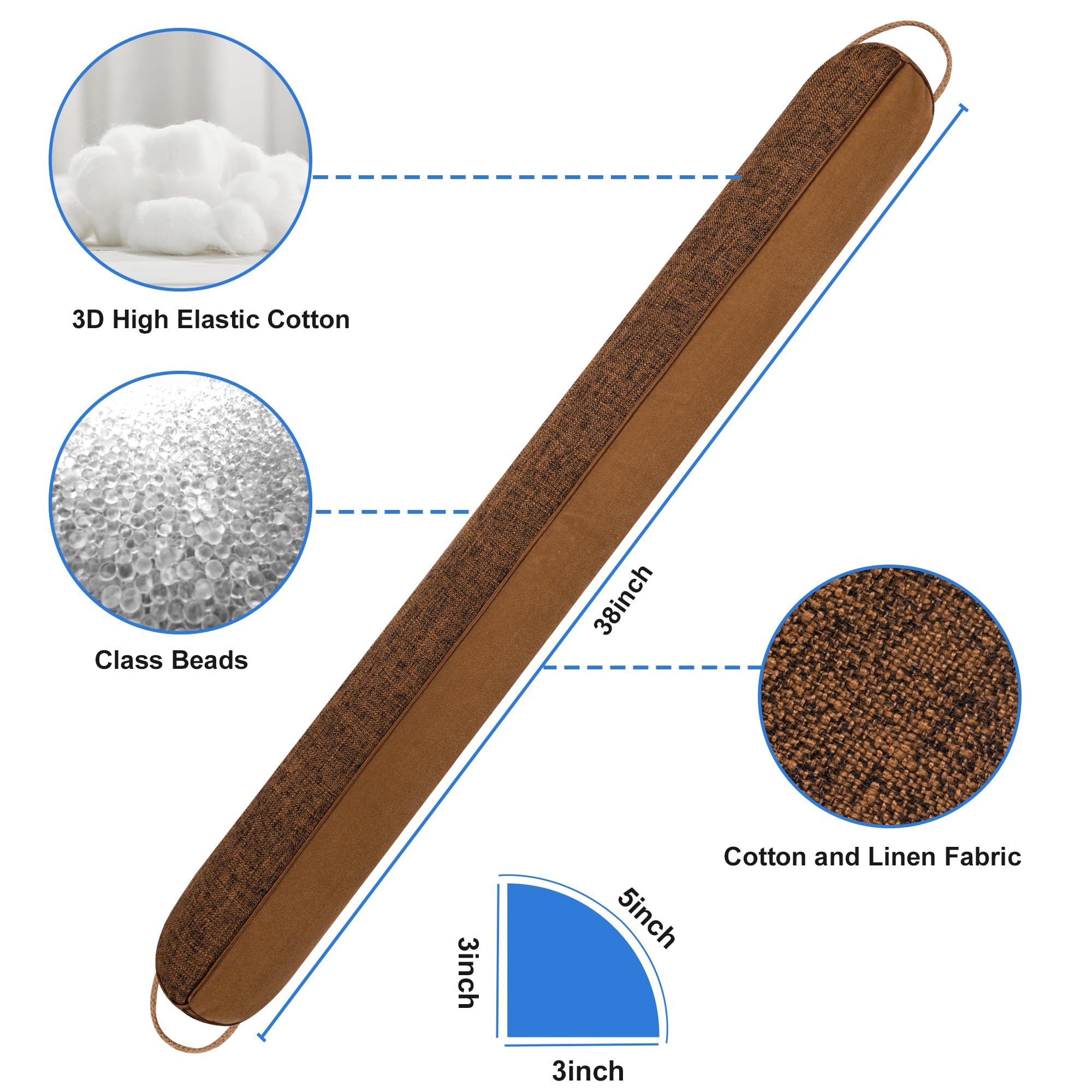 Nabowan 38'' Weighted Under Door Draft Stopper -Triangular Door Draft Blocker With Hook Loops For Easy Install, Save Energy, Hom