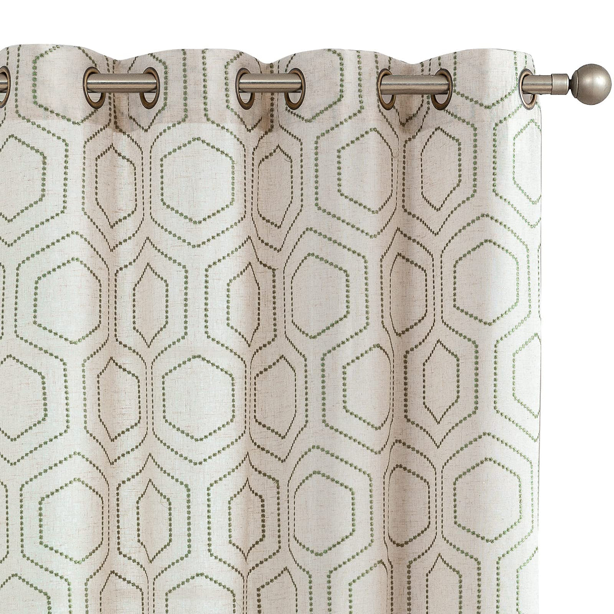 Jinchan Green Window Curtains Linen Textured Curtains 84 Inch Long Honeycomb Embroidered Design Living Room Curtain Drapes Bedro