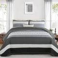 Dinjoy Boho Quilt Set California King Size,Dark Gray Bedspread Bedding Set Striped Soft Lightweight Quilts 3 Piece Oversized Bed