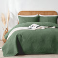 Oarage King Quilt Bedding Set Lightweight Soft Olive Green Bedspread Coverlet With Leaf Pattern,Ultrasonic Microfiber Bed Cover