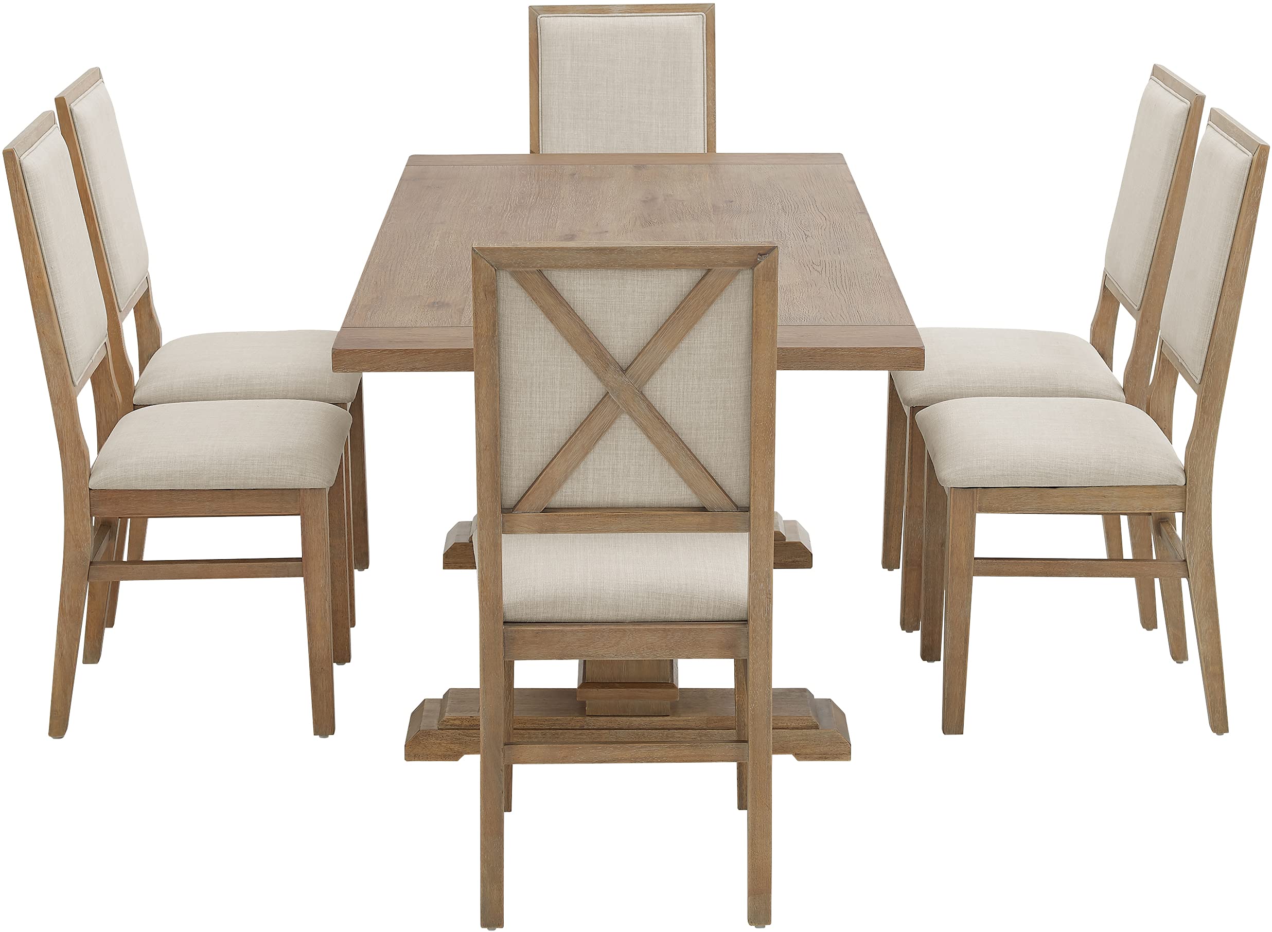 Crosley Furniture Joanna 7-Piece Modern Farmhouse Dining Table Set for 6 with Upholstered Chairs, Rustic Brown/Creme
