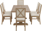 Crosley Furniture Joanna 7-Piece Modern Farmhouse Dining Table Set for 6 with Upholstered Chairs, Rustic Brown/Creme