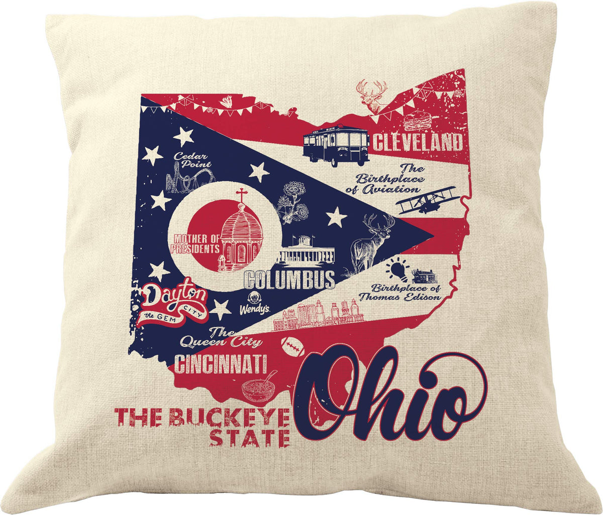 Drupsco 18X18 Ohio State Pillow Cover - Ohio Throw Pillow Case, Ohio Decor Pillow