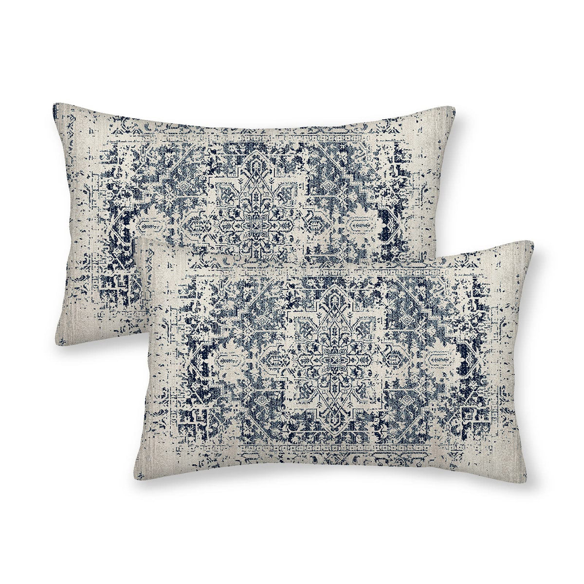 Gohdiwh Boho Lumbar Pillow Covers 12X20 Set Of 2, Ethnic Design Decorative Throw Pillows Linen Blue White Carpet Pattern Farmhou