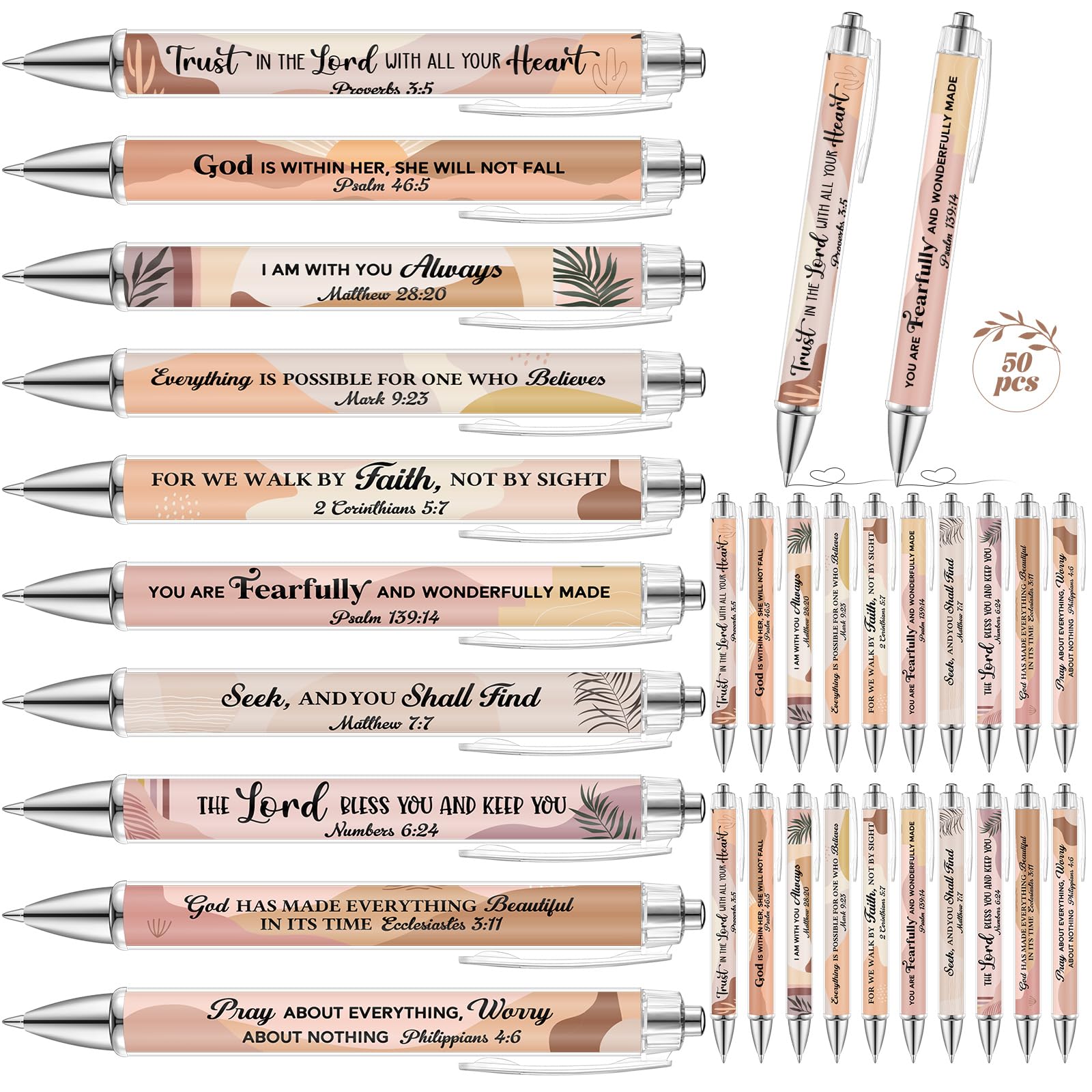 Sayglossy 50 Pcs Christian Pens for Women Christmas Religious Gifts Bulk 1.00mm Black Ink Ballpoint Pens Inspirational Bible Ver