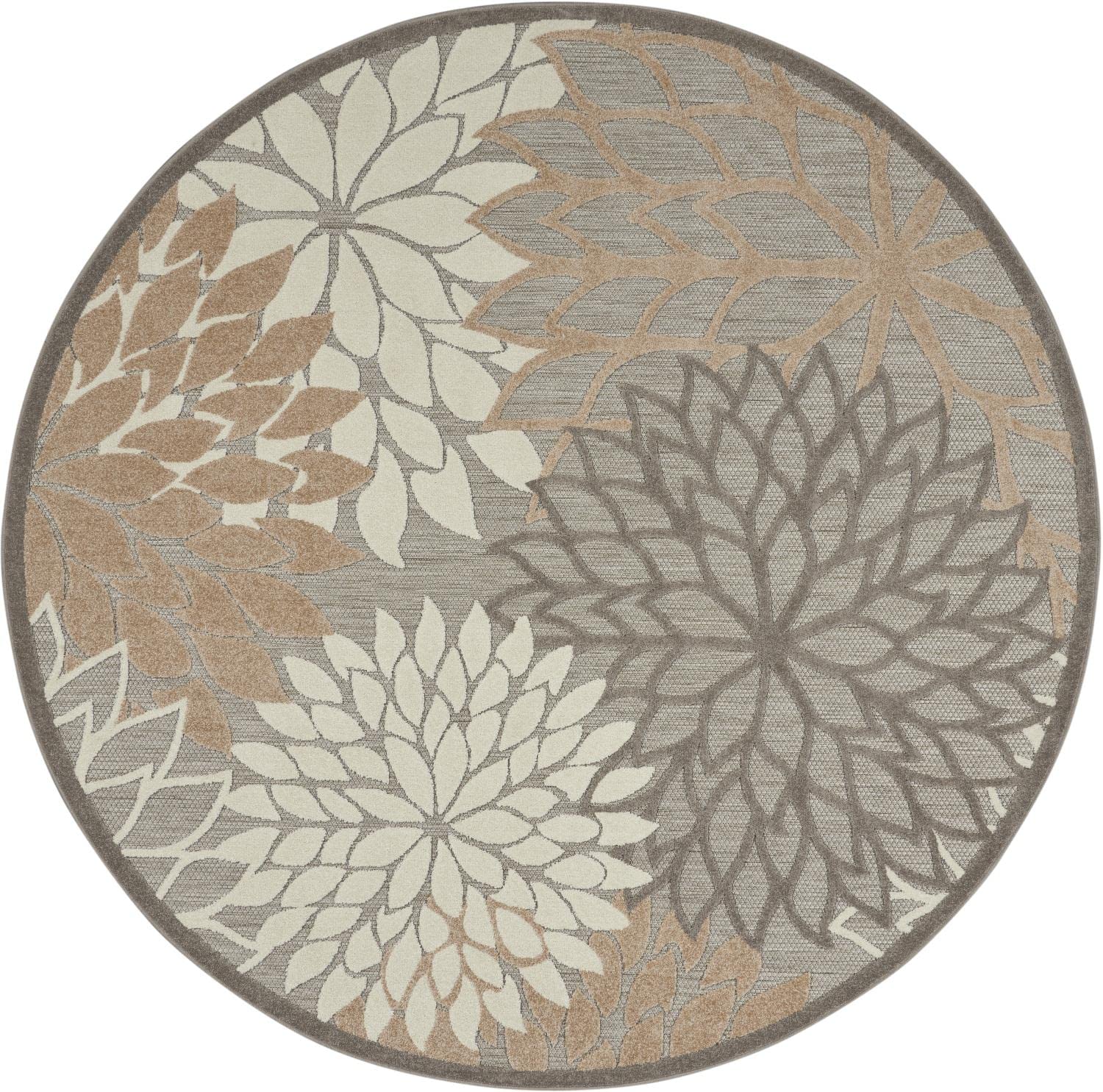 Nourison Aloha Indoor/Outdoor Area Rug 5'3', Natural, Round Tropical Botanical Easy-Cleaning Non Shedding Bed Room Living Room