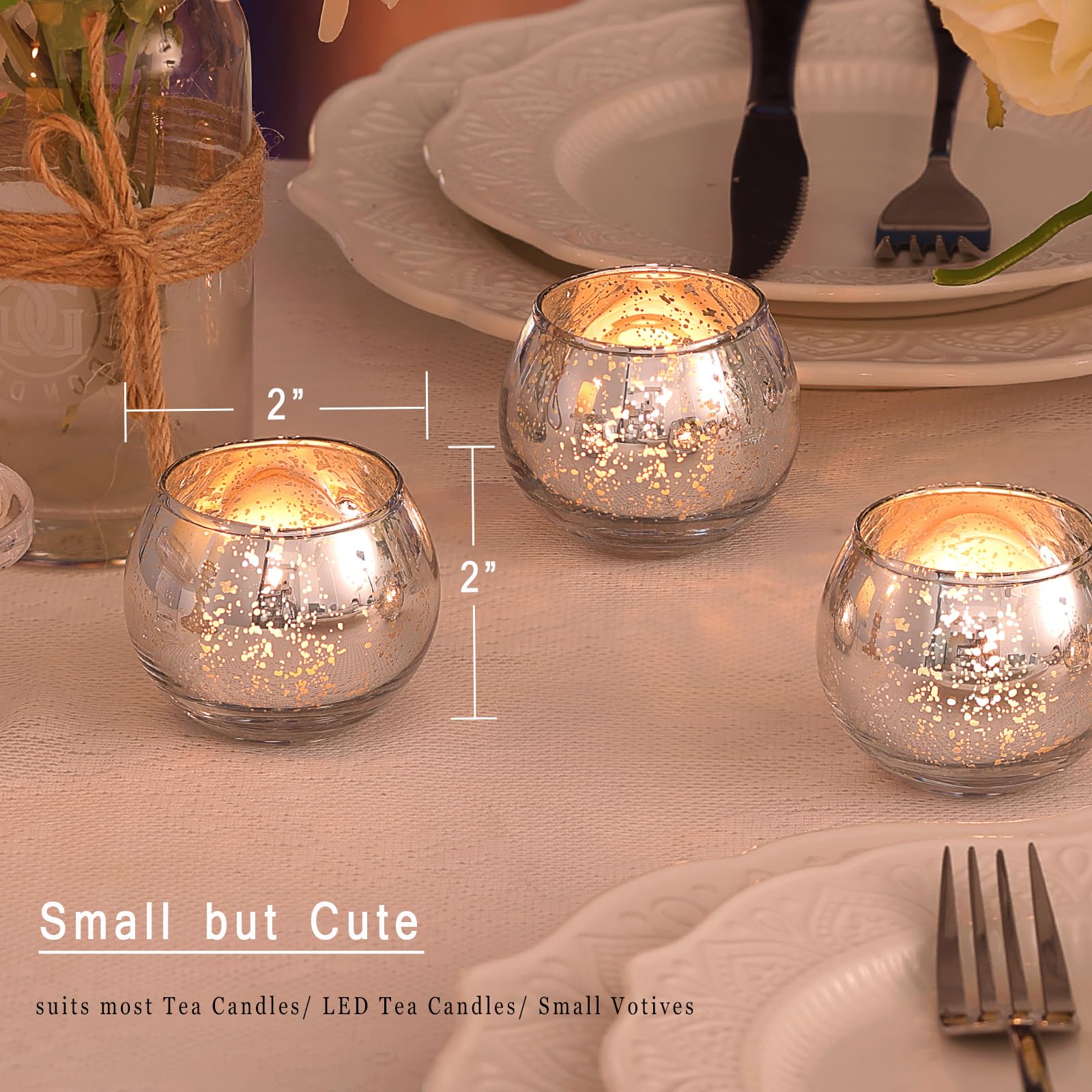 Lamorgift Silver Votive Candle Holders Set Of 12 - Mercury Glass Votives Candle Holder - Christmas Tealight Candle Holder For Ho