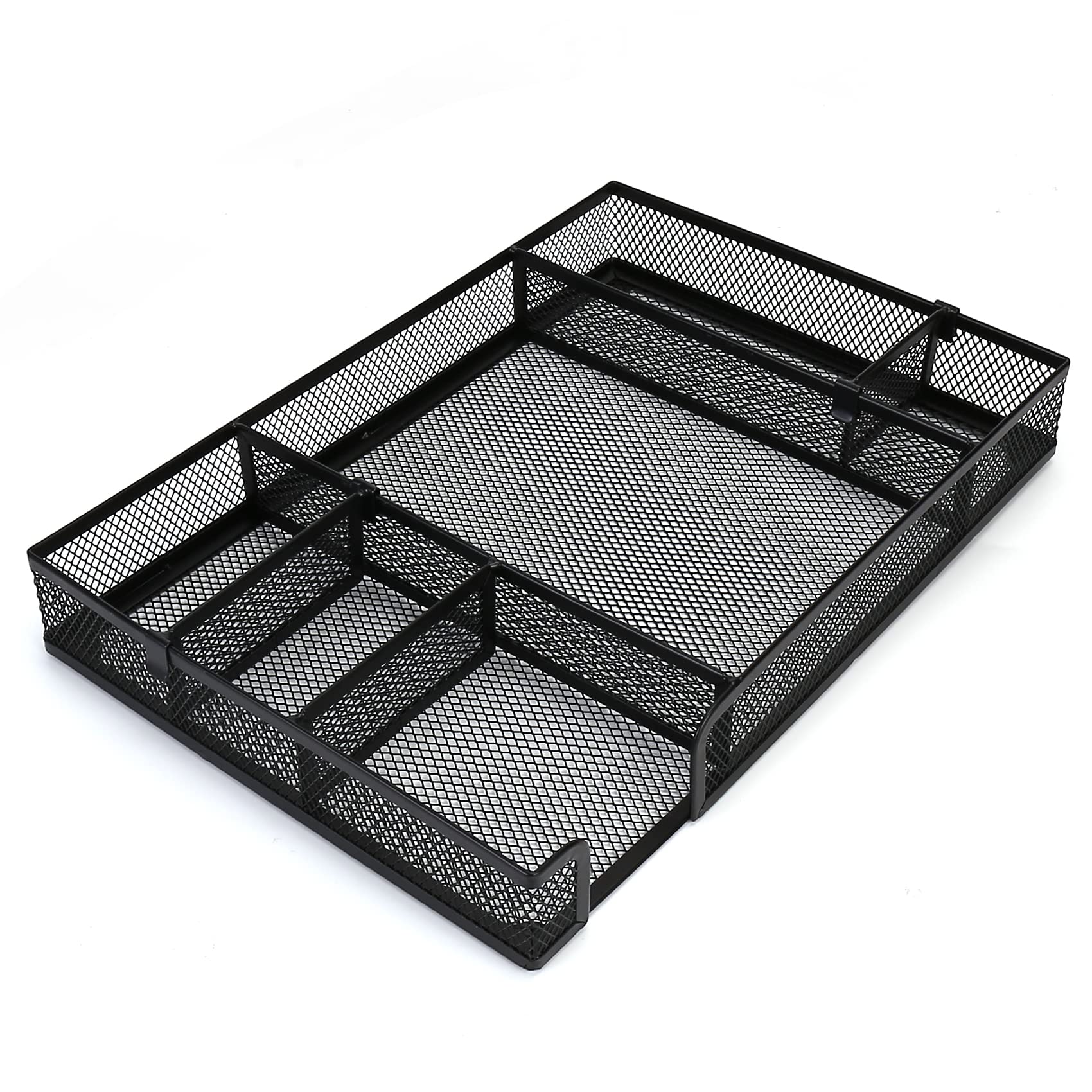 Esofficce Desk Drawer Organizer Tray With Adjustable Compartments, 6 Grid Metal Mesh Drawer, Multi-Use Desk Organizer Storage Bo