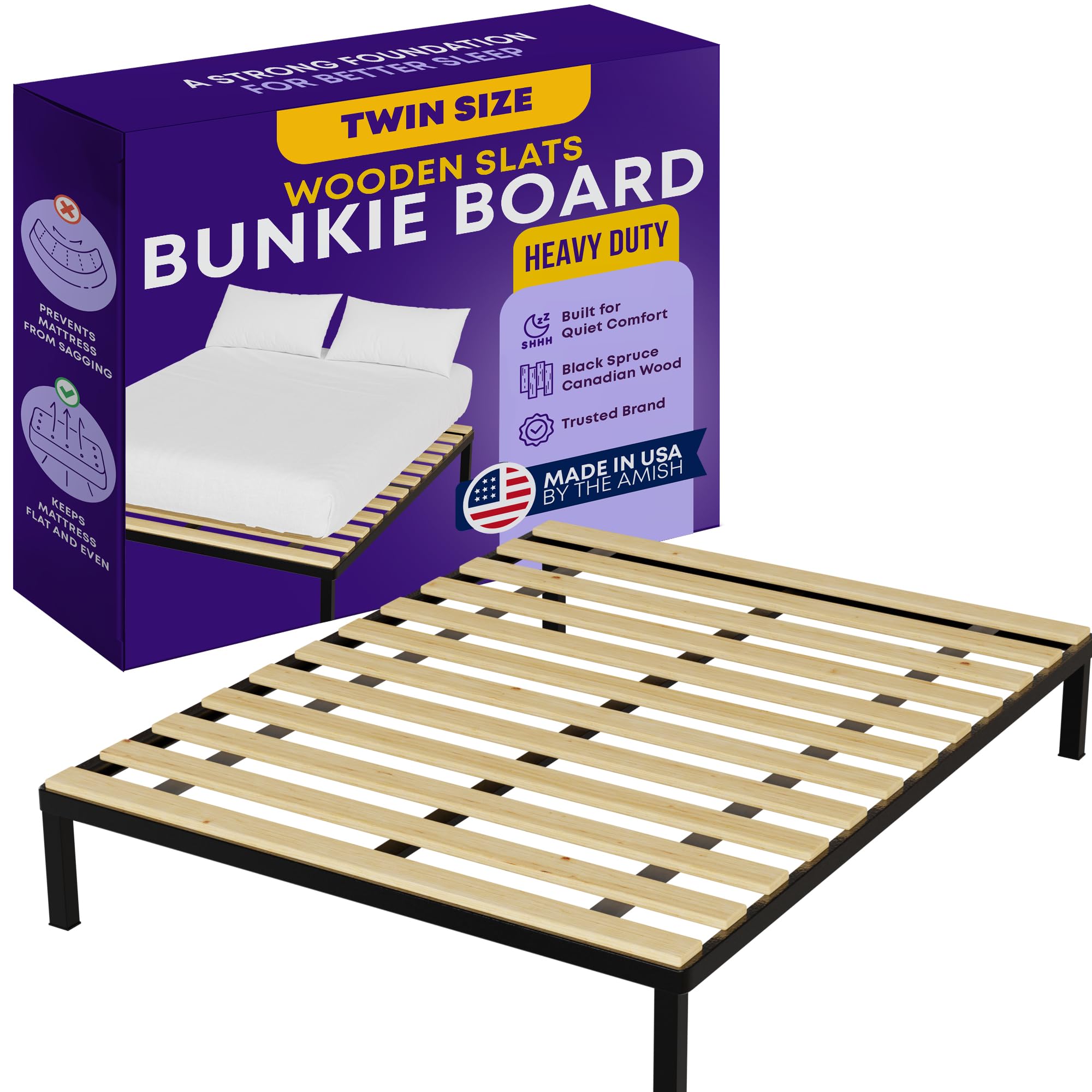 Greaton, Wooden Twin Bed Slats for Support Under Mattress - Replacement Wood Slats for Twin Size Bed Frame - Under Mattress Supp