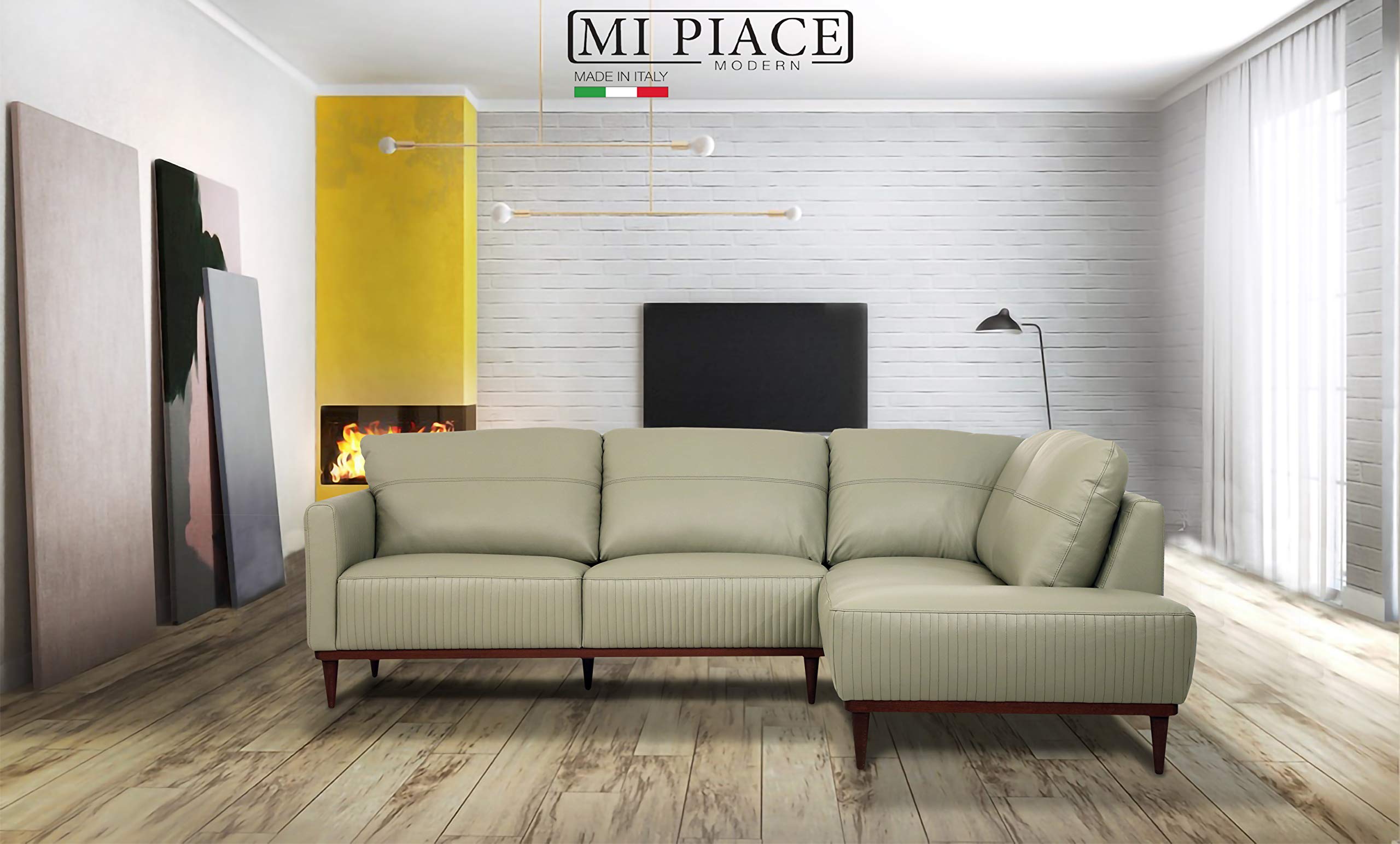 Acme Tampa Right Facing Leather Sectional in Airy Green