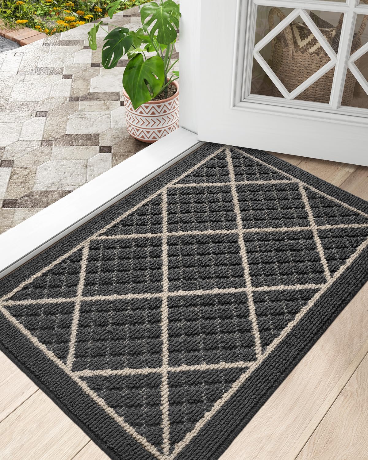 Dexi Front Door Mat 17X30, Non Slip Absorbent Entryway Doormat, Low Profile Thin Washable Entry Mats For Inside Home Entrance, G