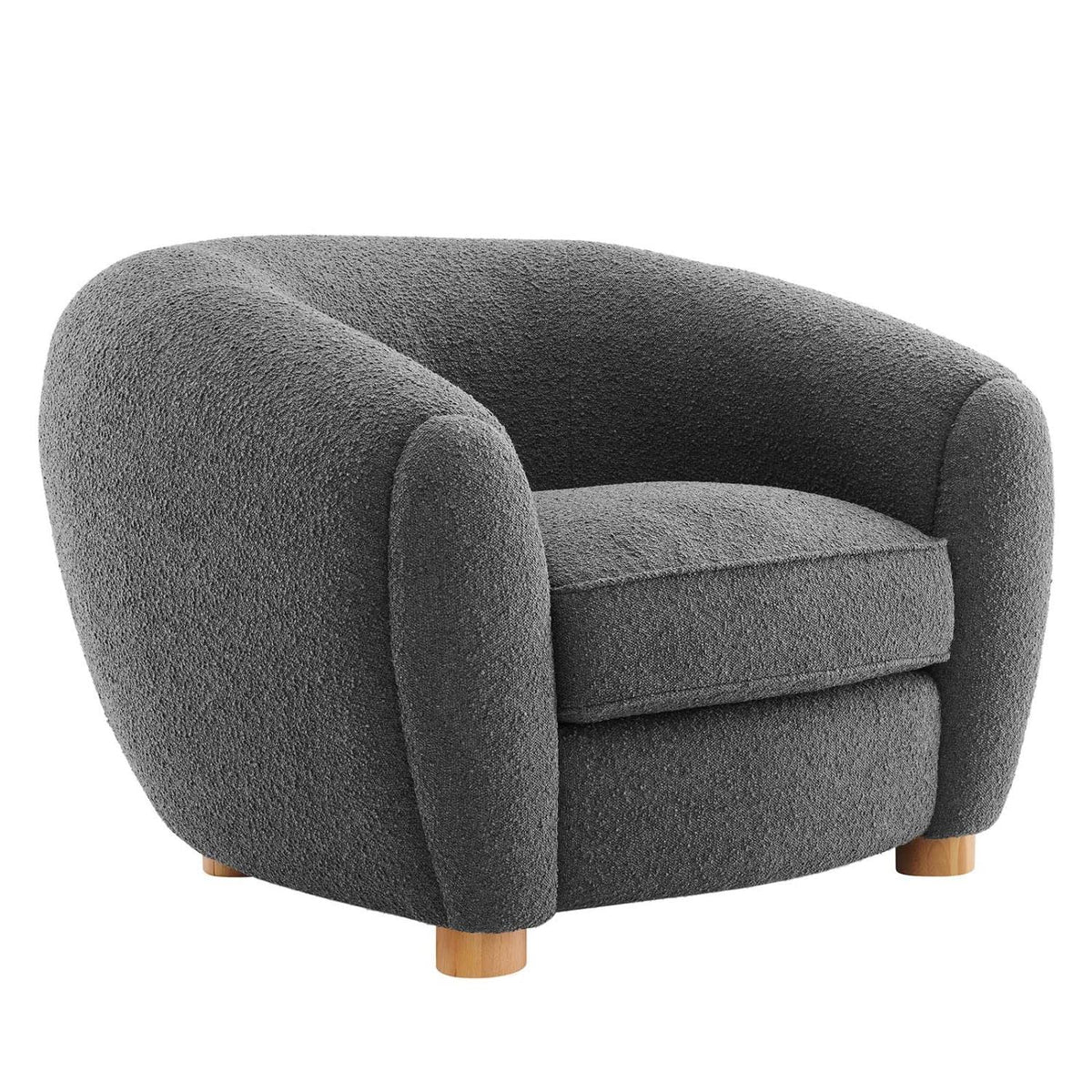 Modway Abundant Beech Wood And Boucle Upholstered Fabric Armchair In Charcoal