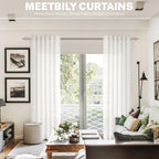 Meetbily 90 Inches Long Linen Back Tab Curtains 2 Panels Set For Living Room Ivory Light Filtering Semi Sheer Farmhouse Boho Lin