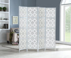 Quarterfoil Infused Diamond Design 4-Panel Room Divider, Silver