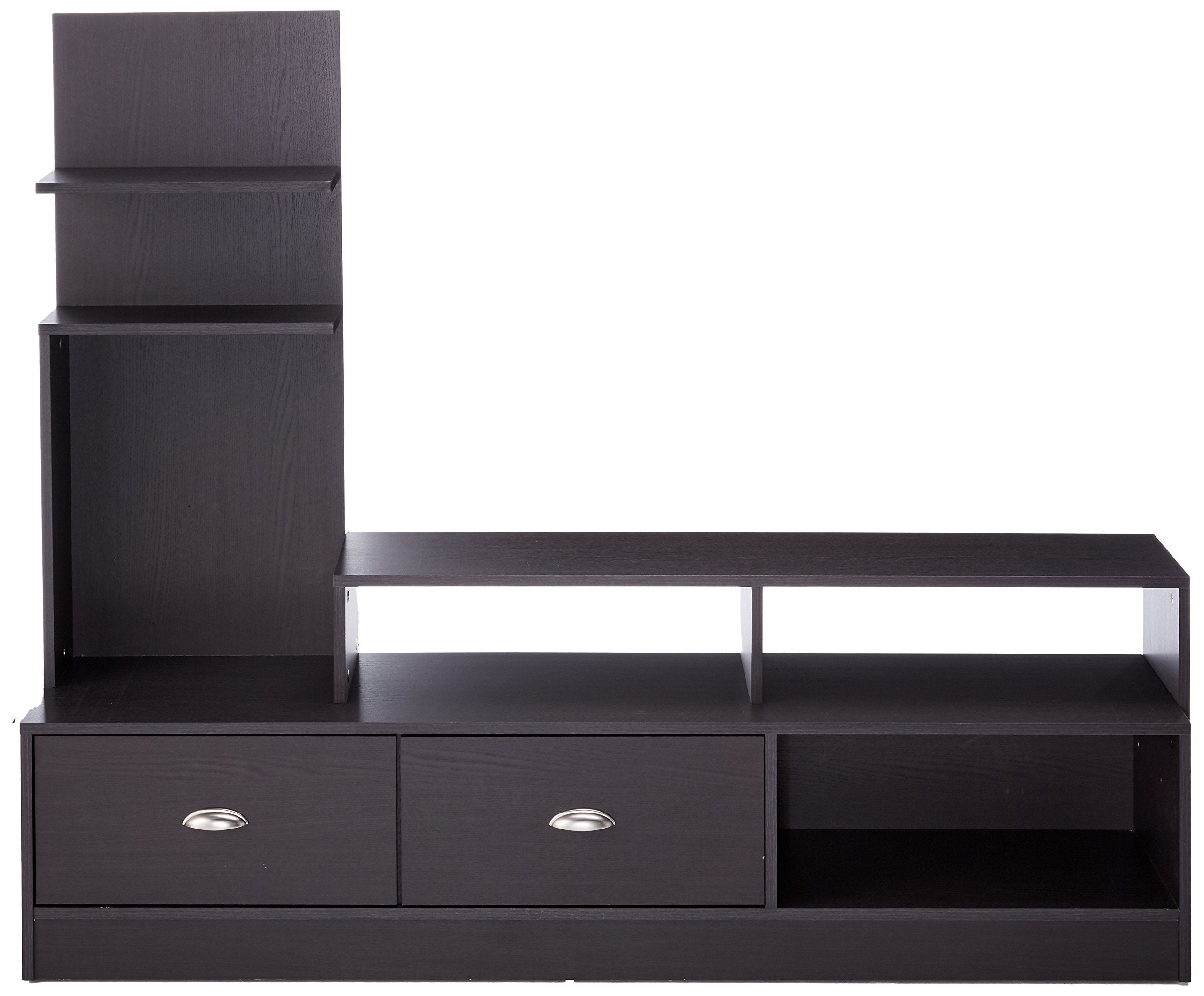 Baxton Studio Armstrong Modern TV Stand with Built-In Vertical Side Console, Dark Brown