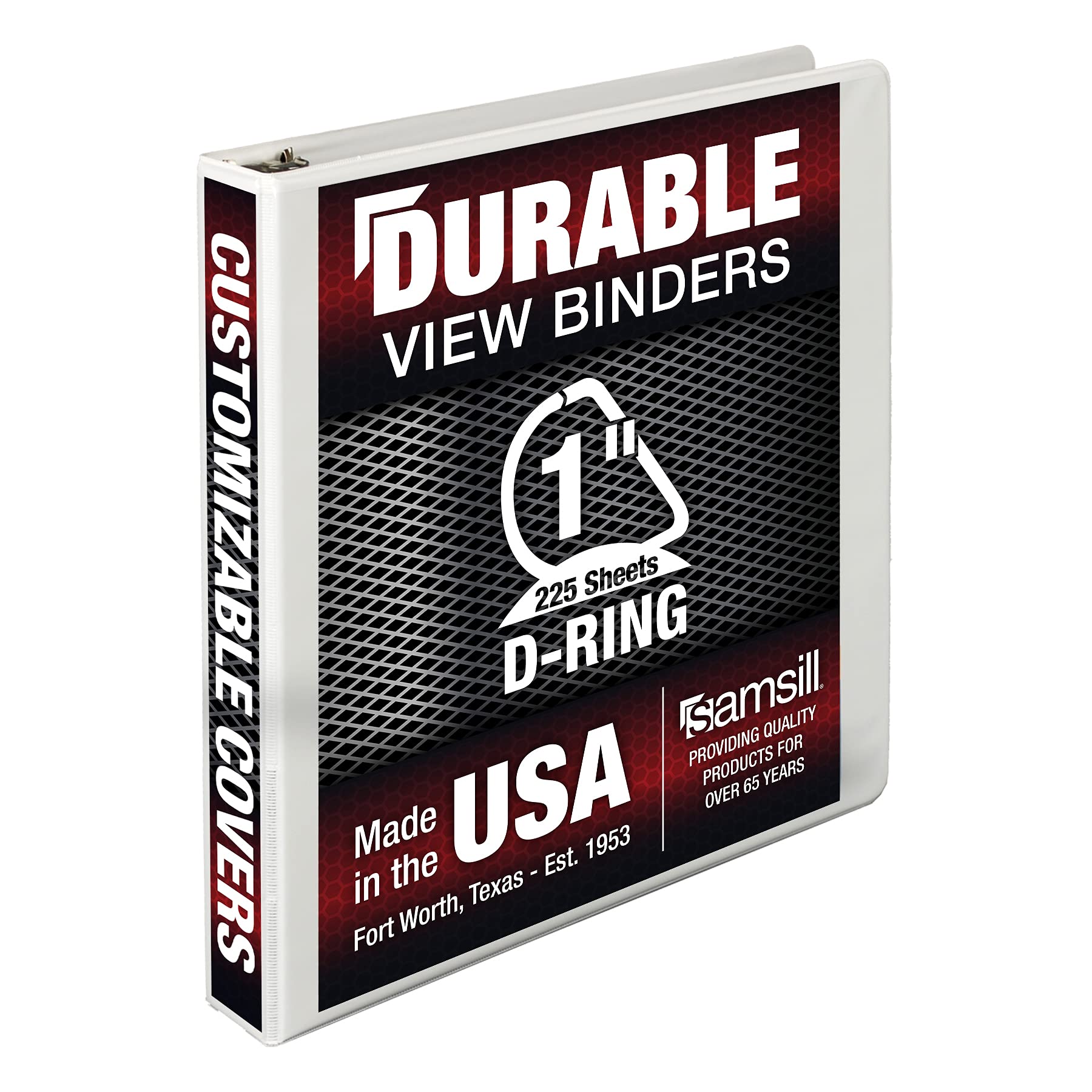 Samsill Durable 1 Inch . , Made In The Usa, D Ring . , Customizable Clear View . , White, Holds 225 Pages