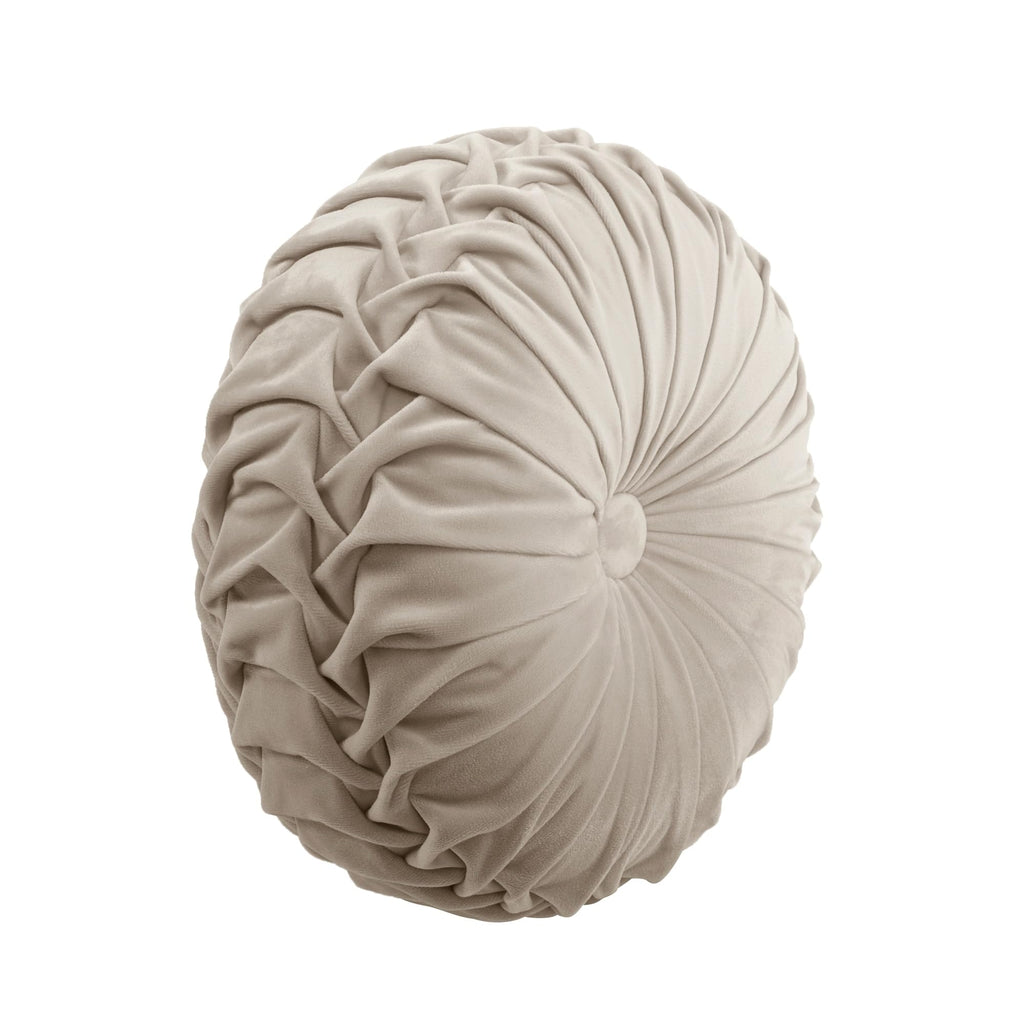 Lush Decor Round Pleated Soft Velvet Decorative Throw Pillow, 1 Count, 15' Diameter, Taupe - Neutral Plush Round Pillow, Seat C